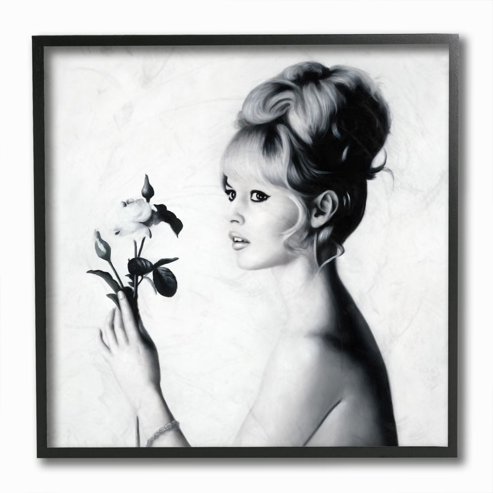 Stupell Industries Famous People Bardot Female Floral Side Portrait Framed Wall Art Design by Urban Road, 12" x 12", Black Framed