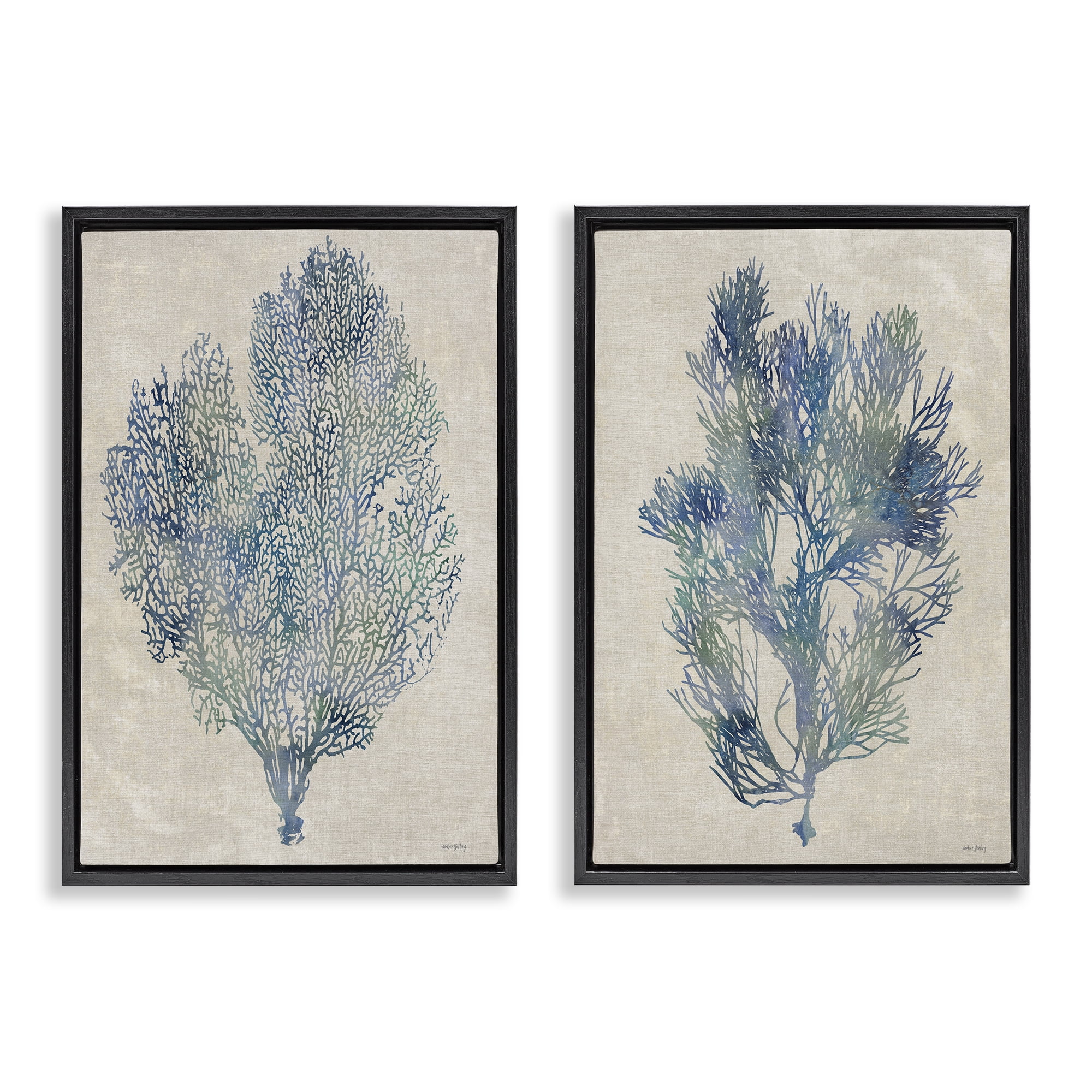 Stupell Industries Fan Coral Study in Blues 2 Piece Black Framed Floater Canvas Set, design by Amber Sterling