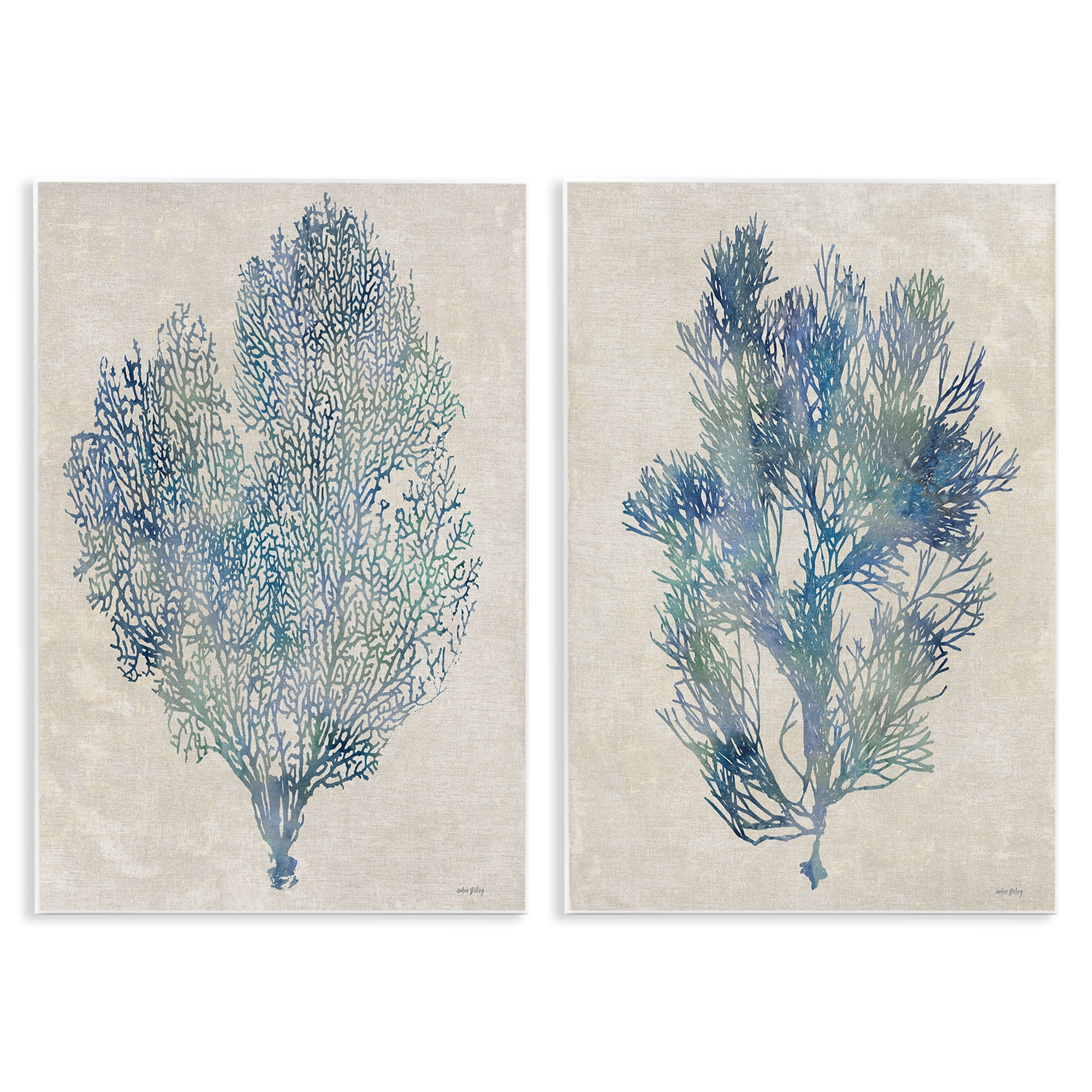 Stupell Industries Fan Coral Study in Blues 2 Piece Wall Plaque Art Set, design by Amber Sterling