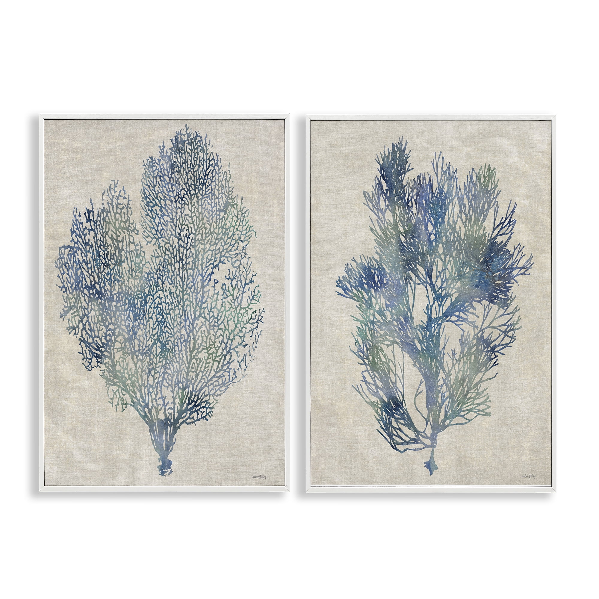 Stupell Industries Fan Coral Study in Blues 2 Piece White Framed Giclee Art Set, design by Amber Sterling