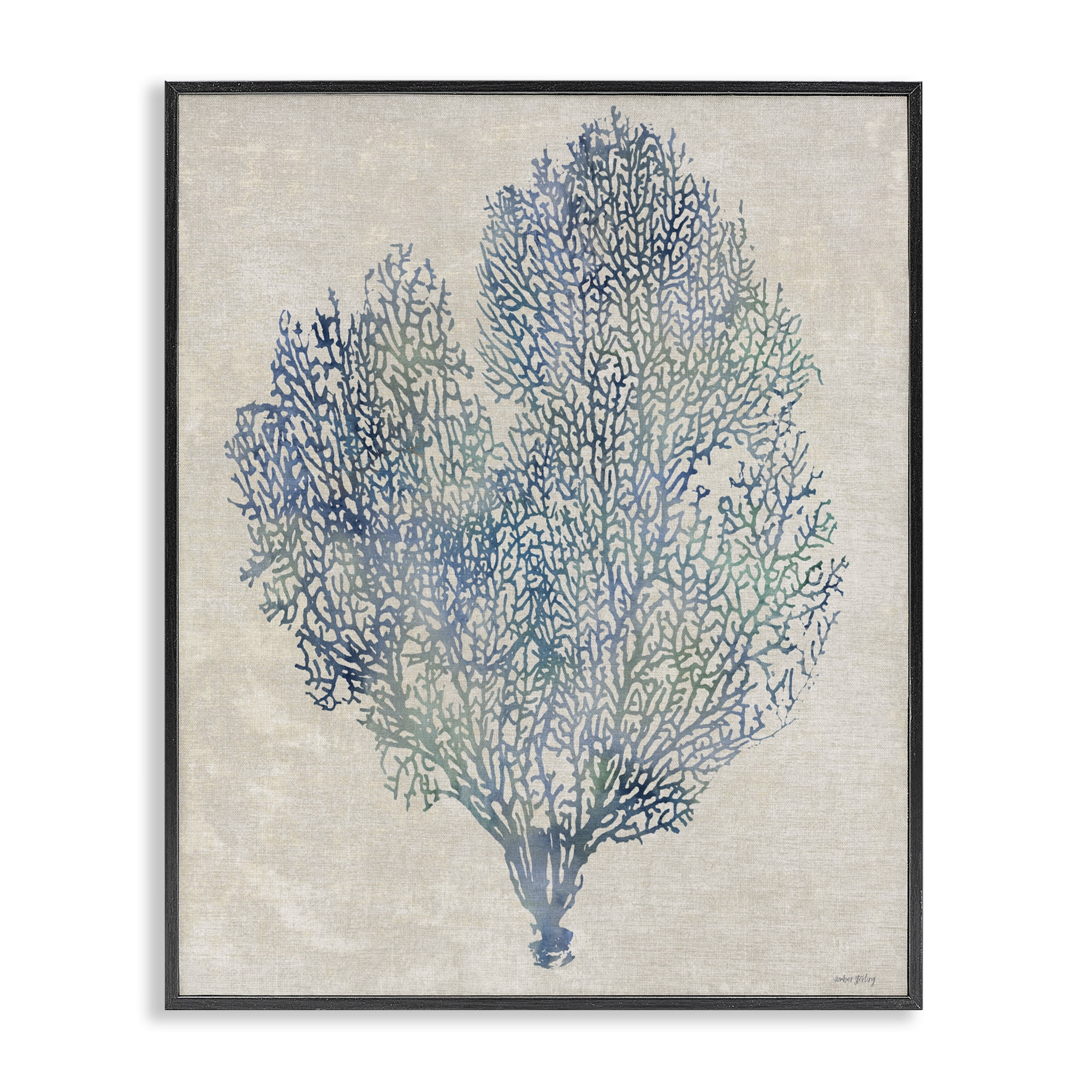 Stupell Industries Fan Coral in Blue & Green Black Framed Giclee Art, design by Amber Sterling