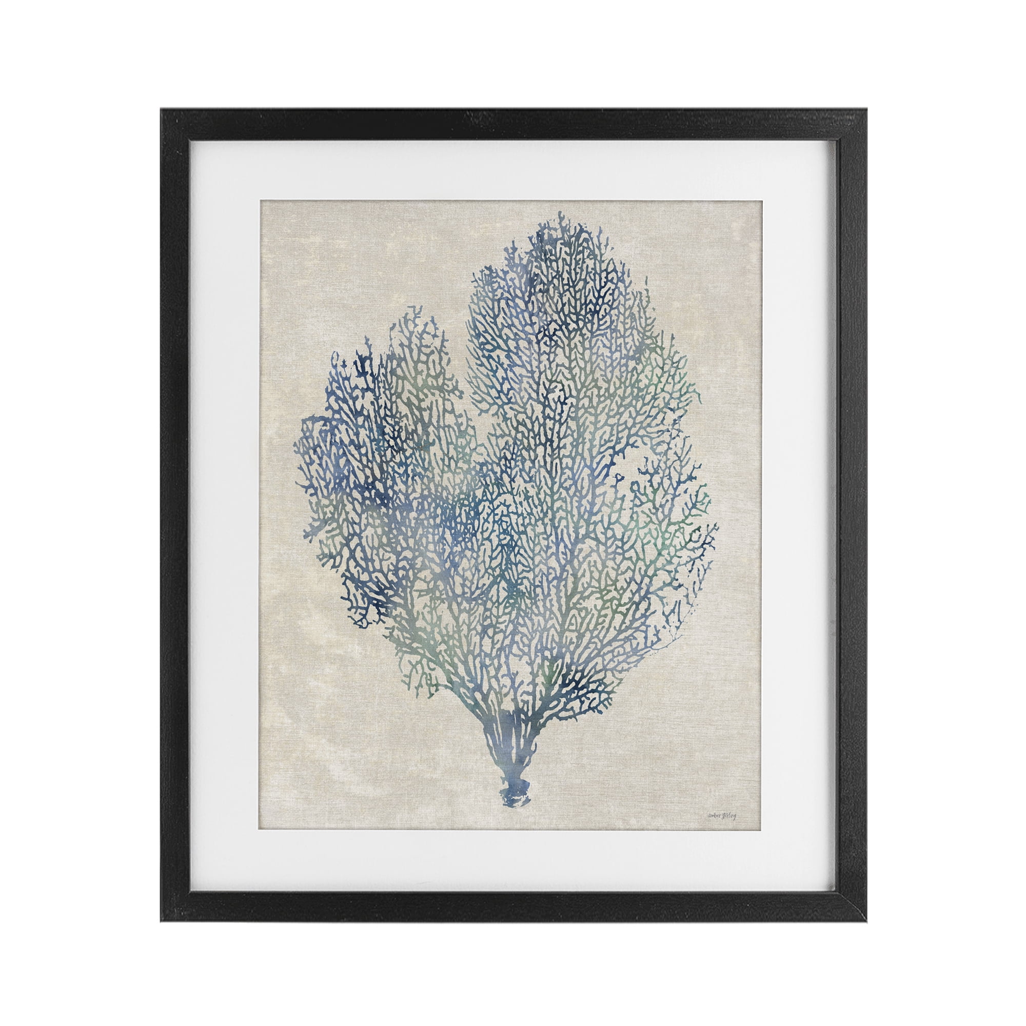 Stupell Industries Fan Coral in Blue & Green Black Framed Print Under Glass, design by Amber Sterling