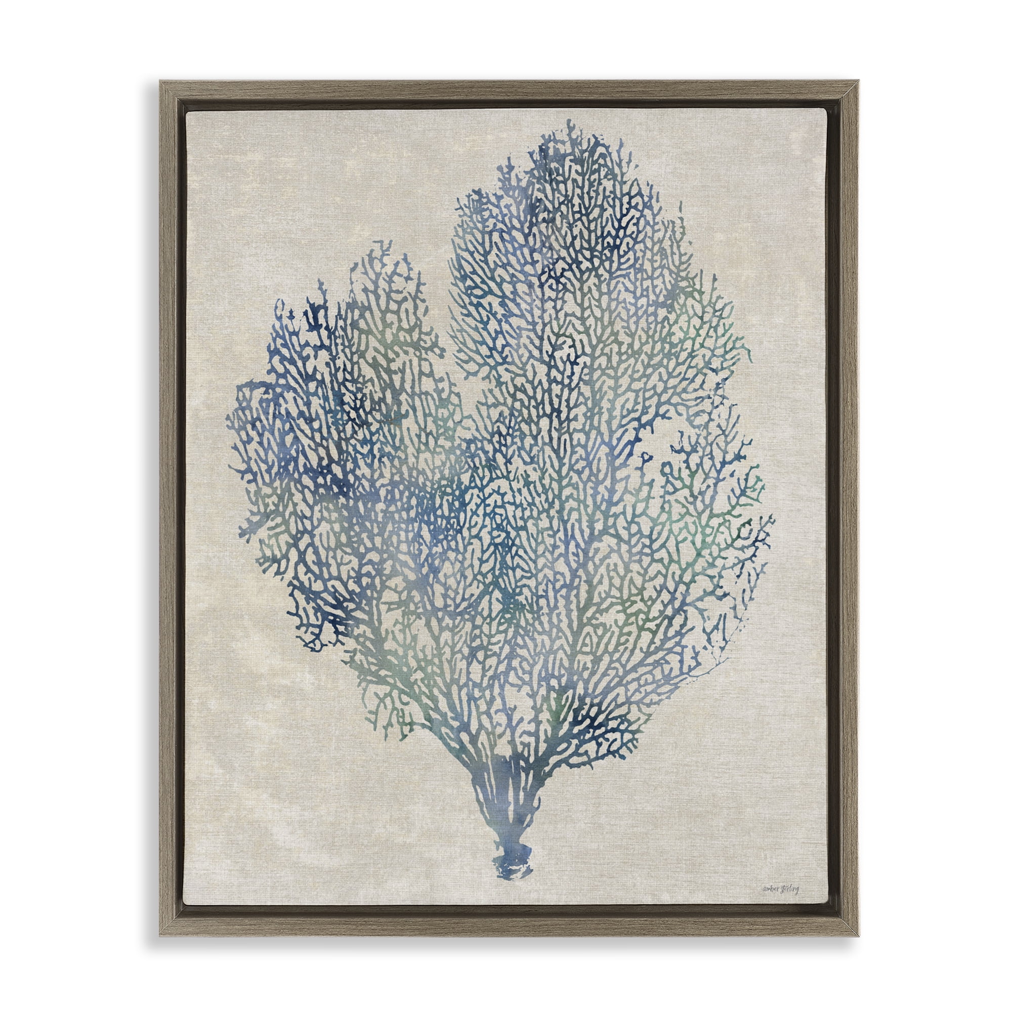 Stupell Industries Fan Coral in Blue & Green Brown Framed Floater Canvas Wall Art, design by Amber Sterling