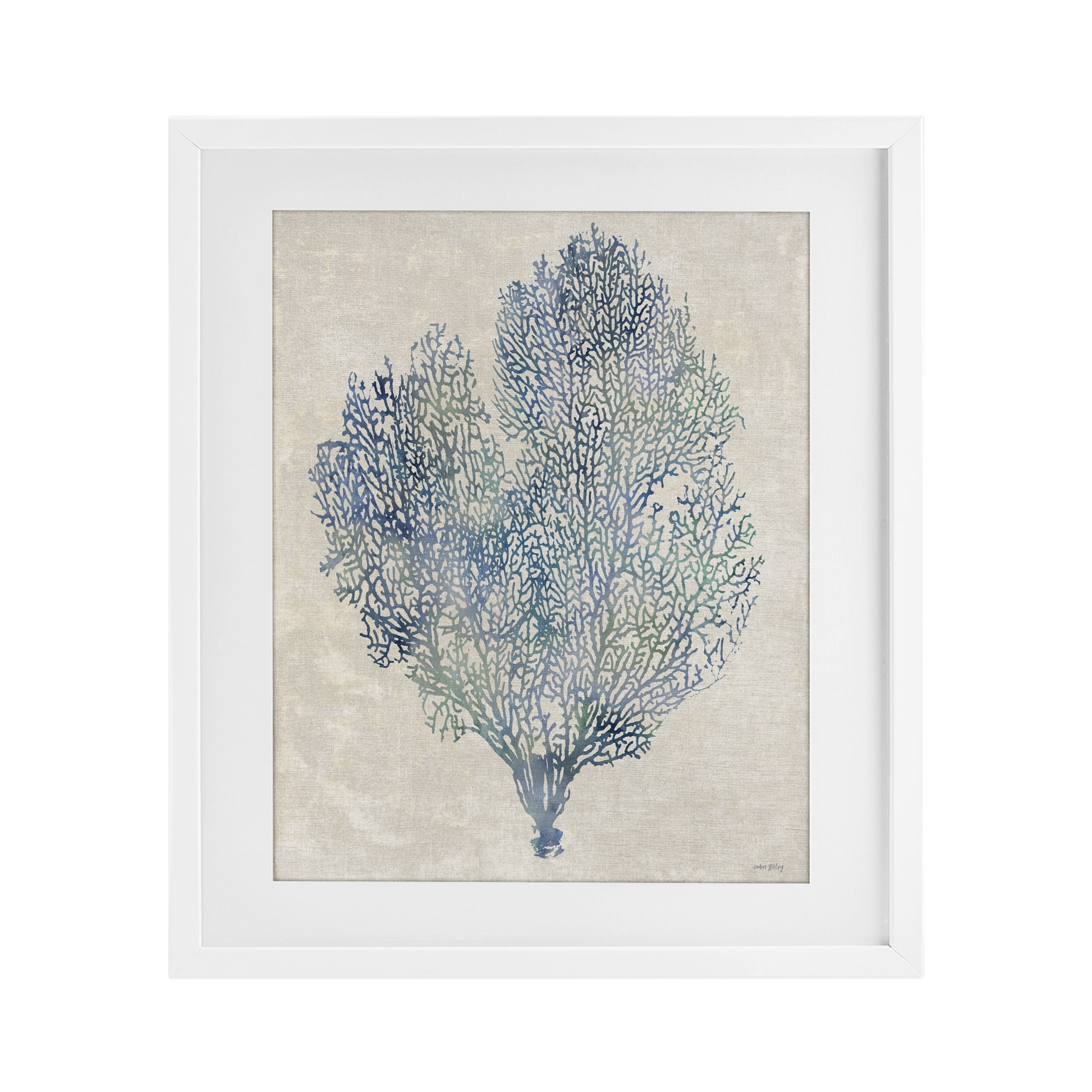 Stupell Industries Fan Coral in Blue & Green White Framed Print Under Glass, design by Amber Sterling