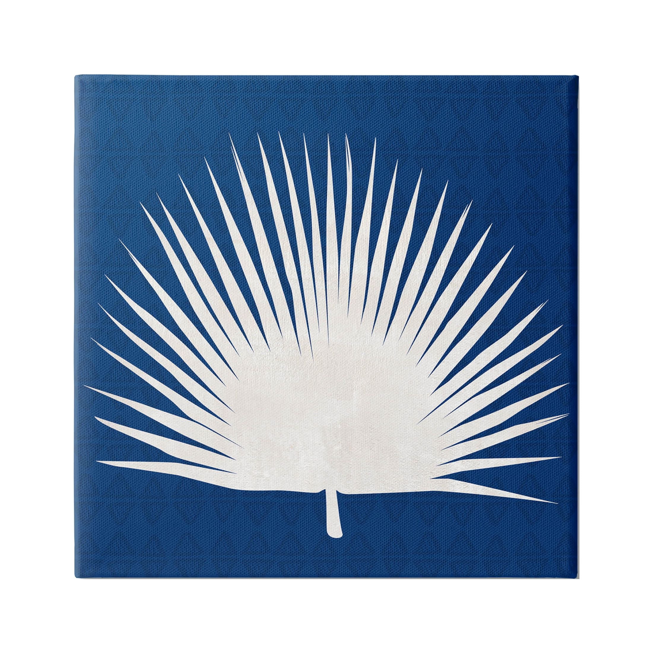 17" Blue and White Palm Leaf Canvas Wall Art