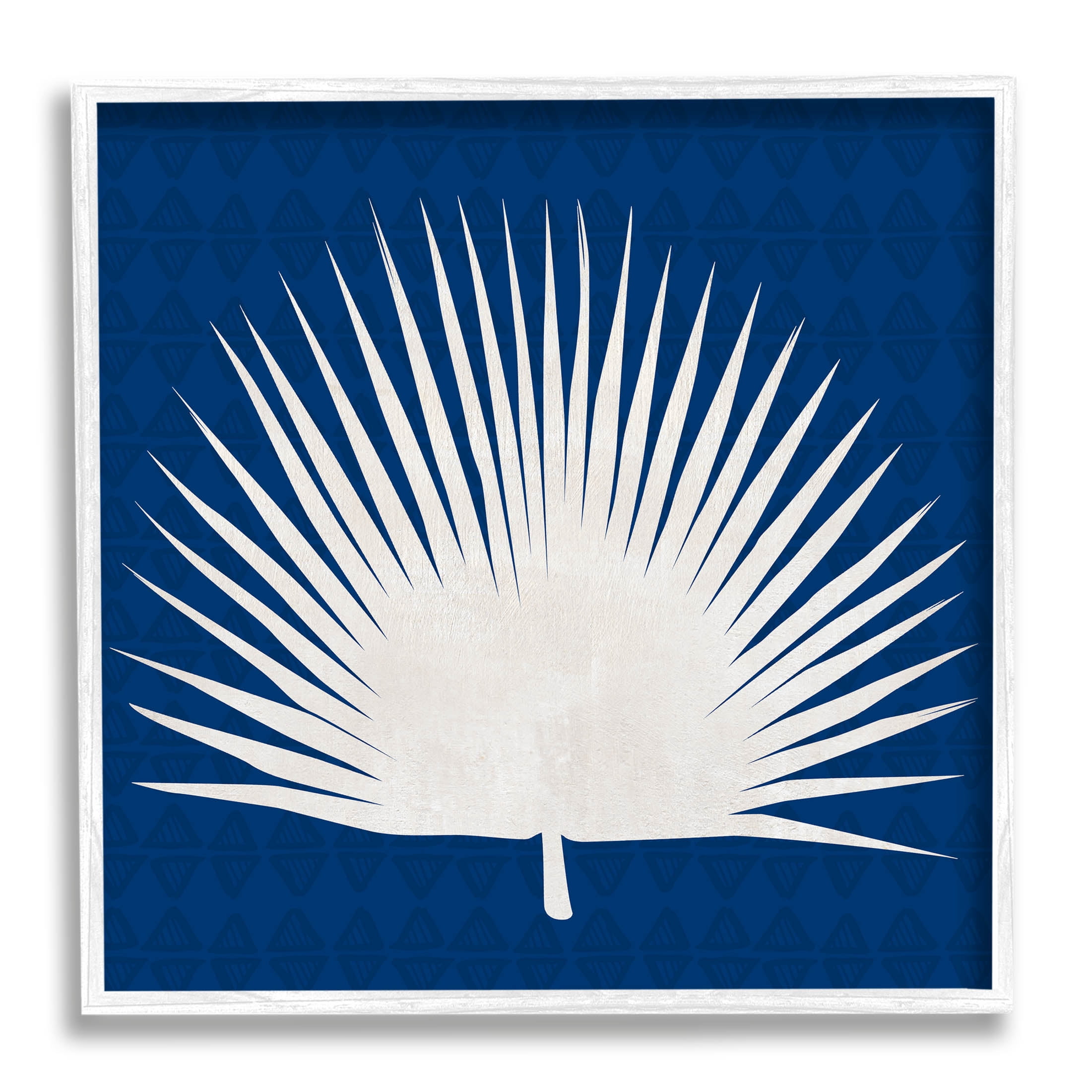 Stupell Industries Fan Palm Leaf Silhouette Graphic Art White Framed Art Print Wall Art, Design by Susan Jill