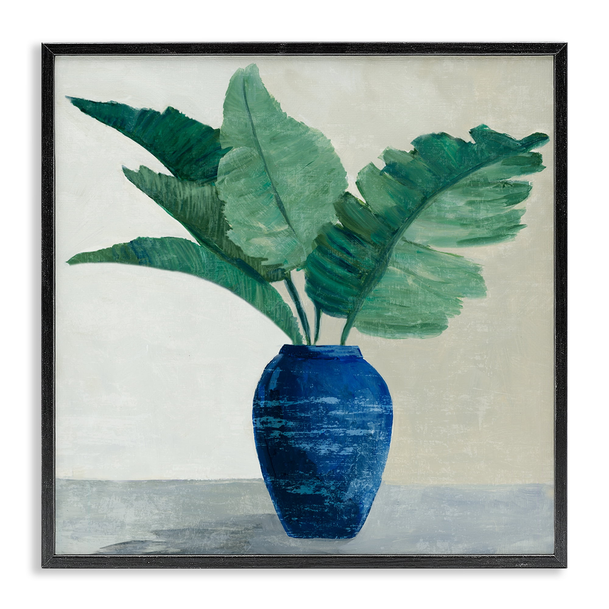 Stupell Industries Fan Palms in Vase Plants & Flowers Painting Black Framed Art Print Wall Art, 17 x 17