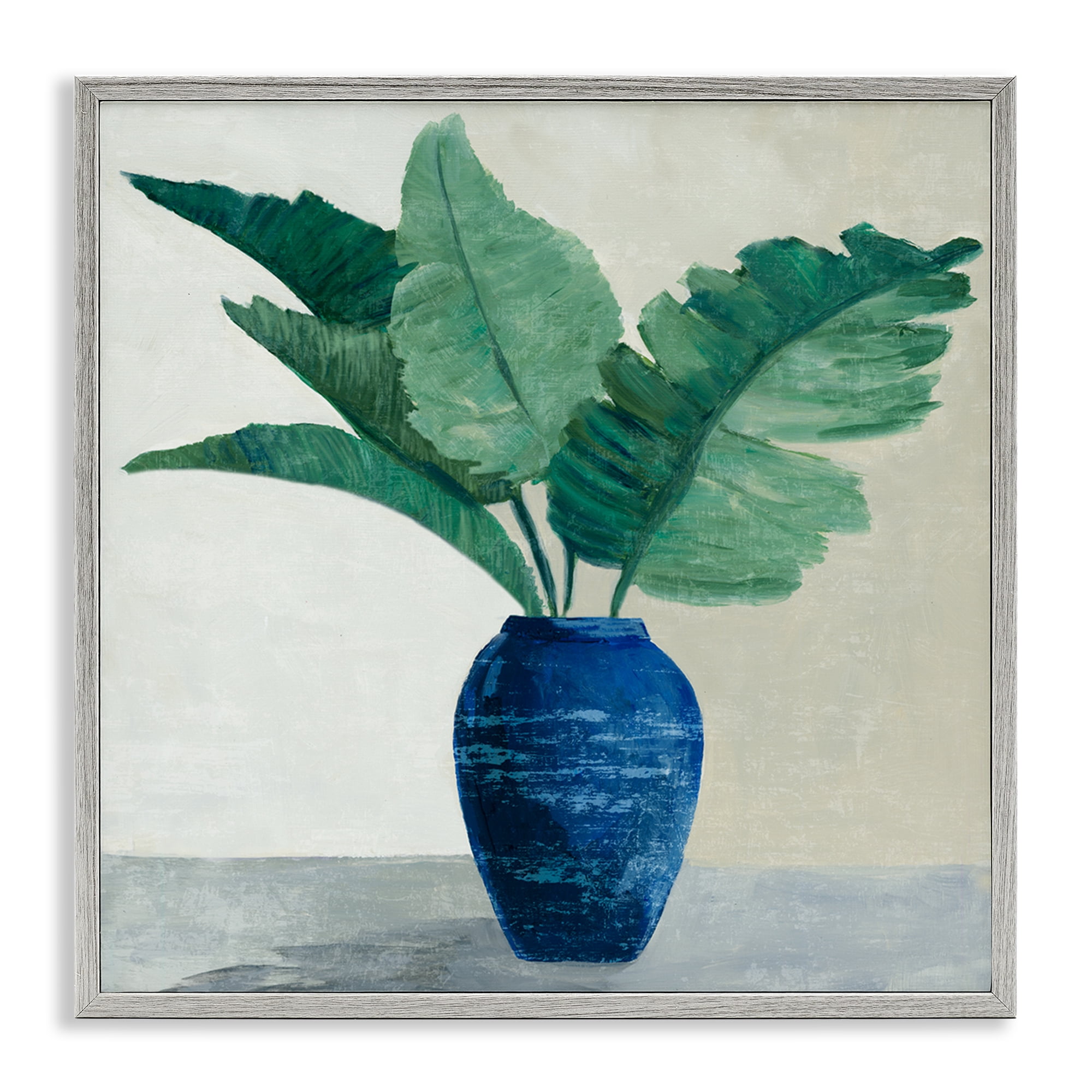 Stupell Industries Fan Palms in Vase Plants & Flowers Painting Gray Framed Art Print Wall Art, 12 x 12