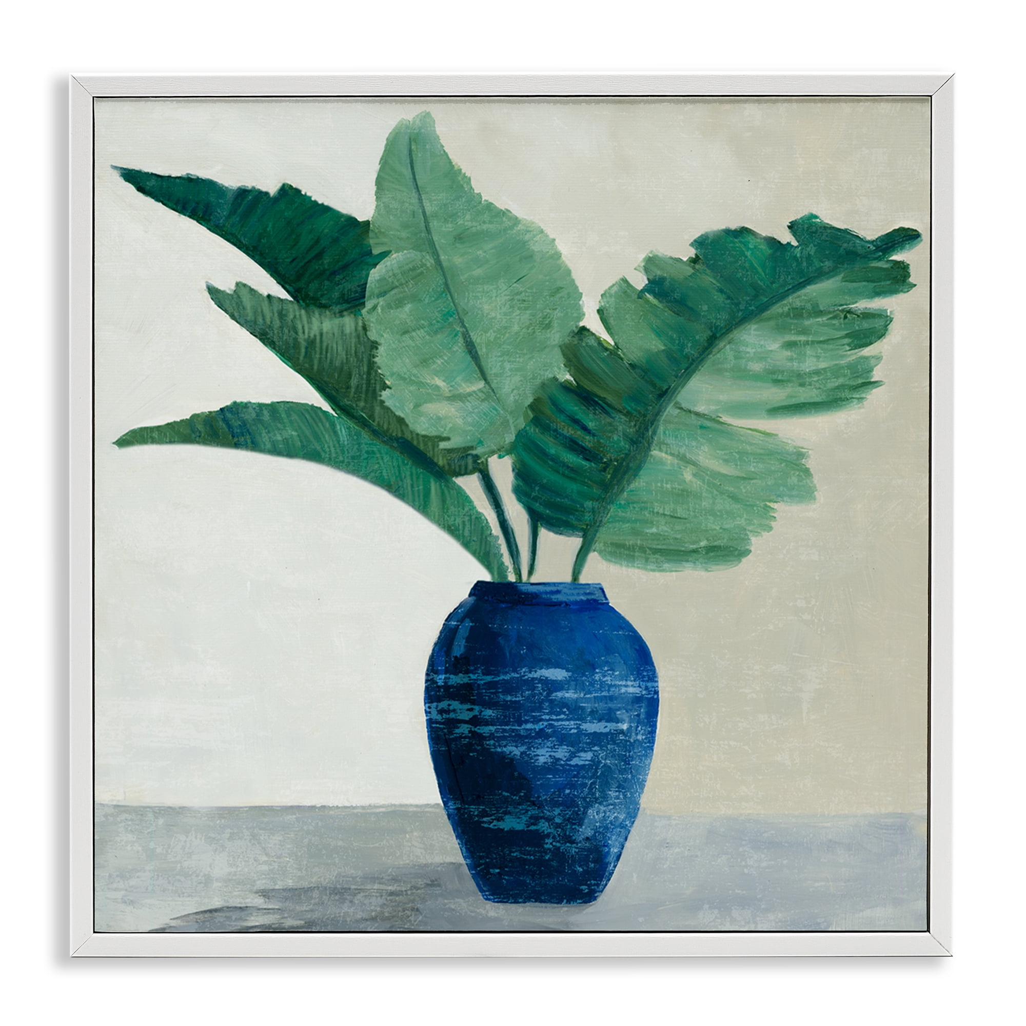Stupell Industries Fan Palms in Vase Plants & Flowers Painting White Framed Art Print Wall Art, 12 x 12