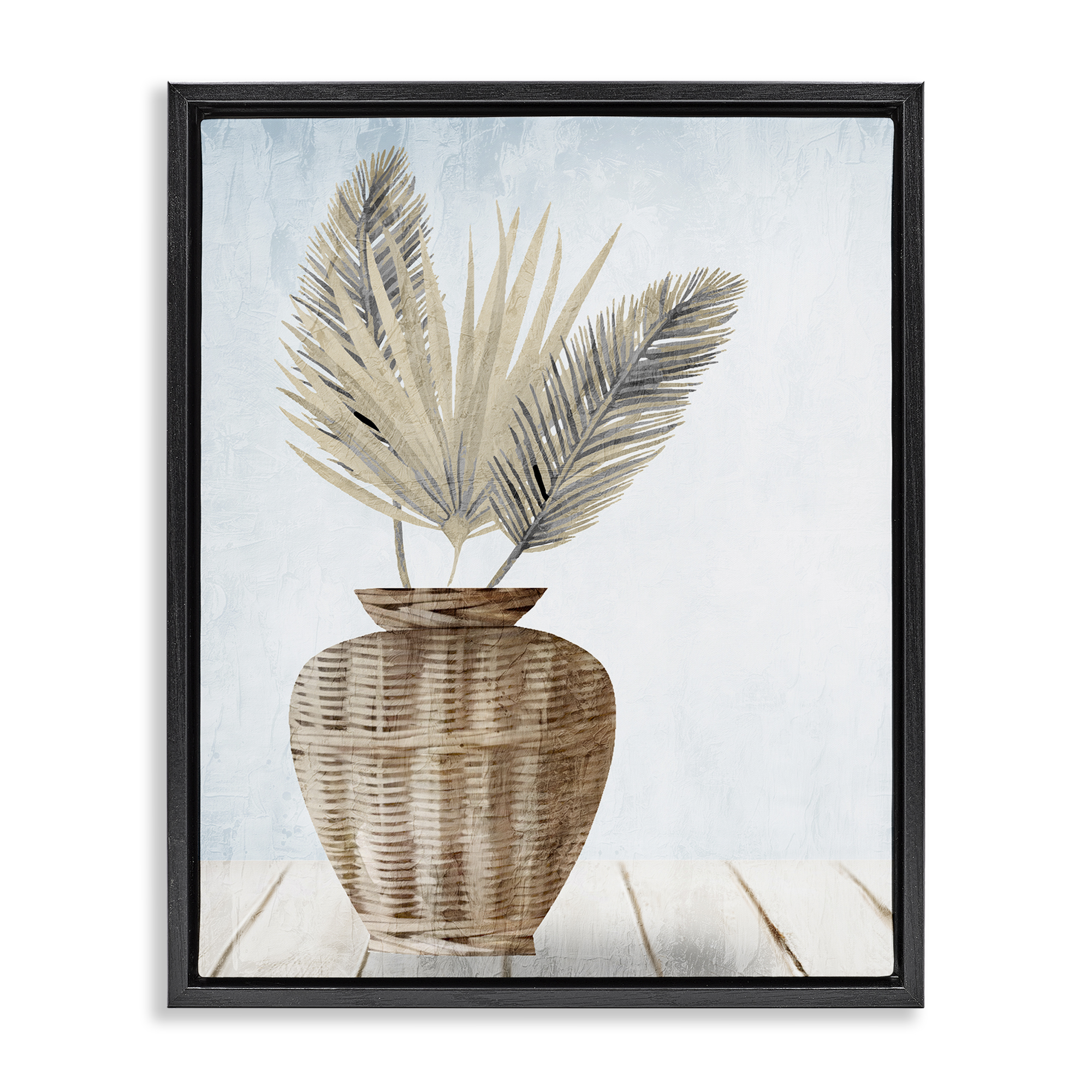 Stupell Industries Fan Plant Leaves Plants & Flowers Painting Black Floater Framed Canvas Art Print Wall Art, 17 x 21