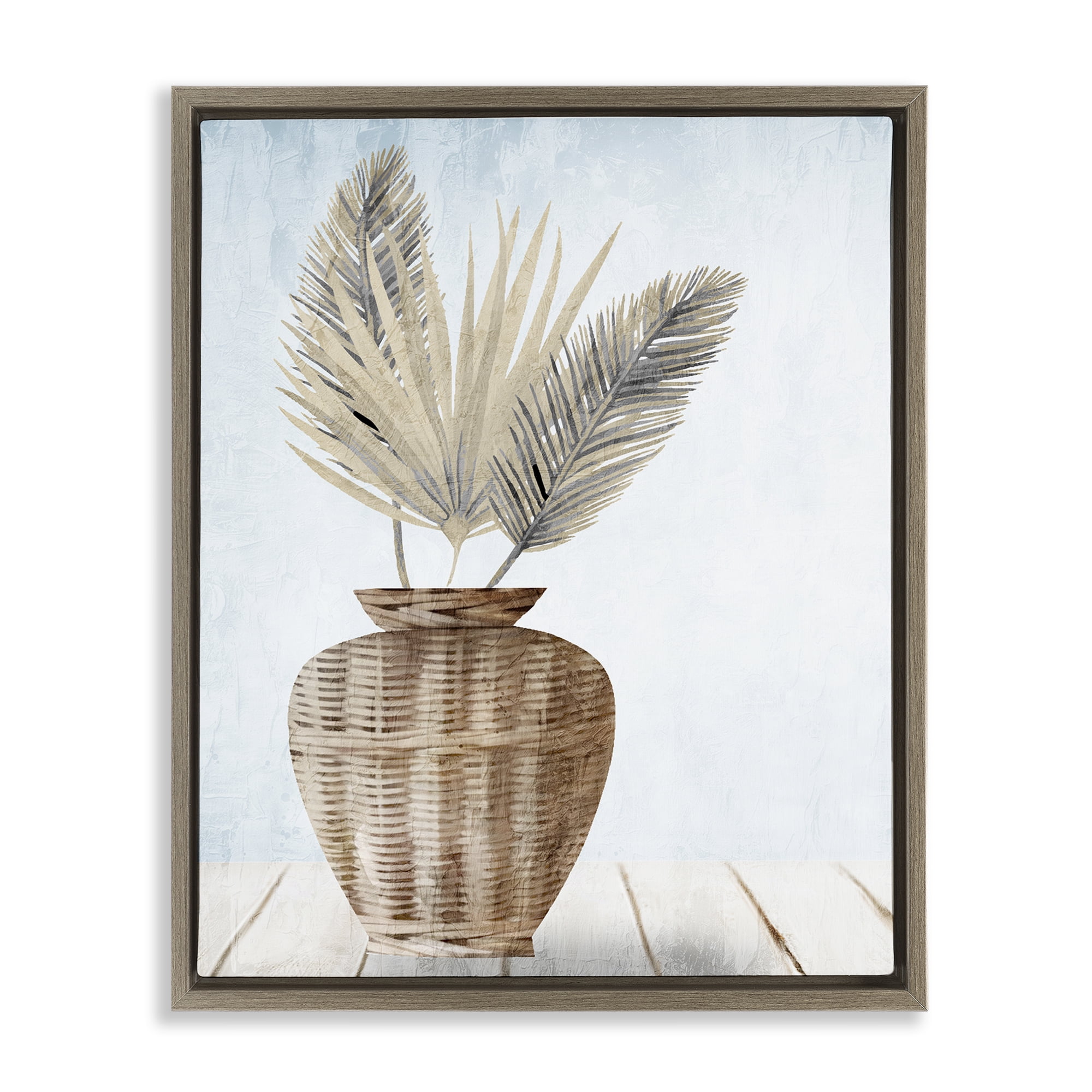 Stupell Industries Fan Plant Leaves Plants & Flowers Painting Brown Floater Framed Canvas Art Print Wall Art, 17 x 21