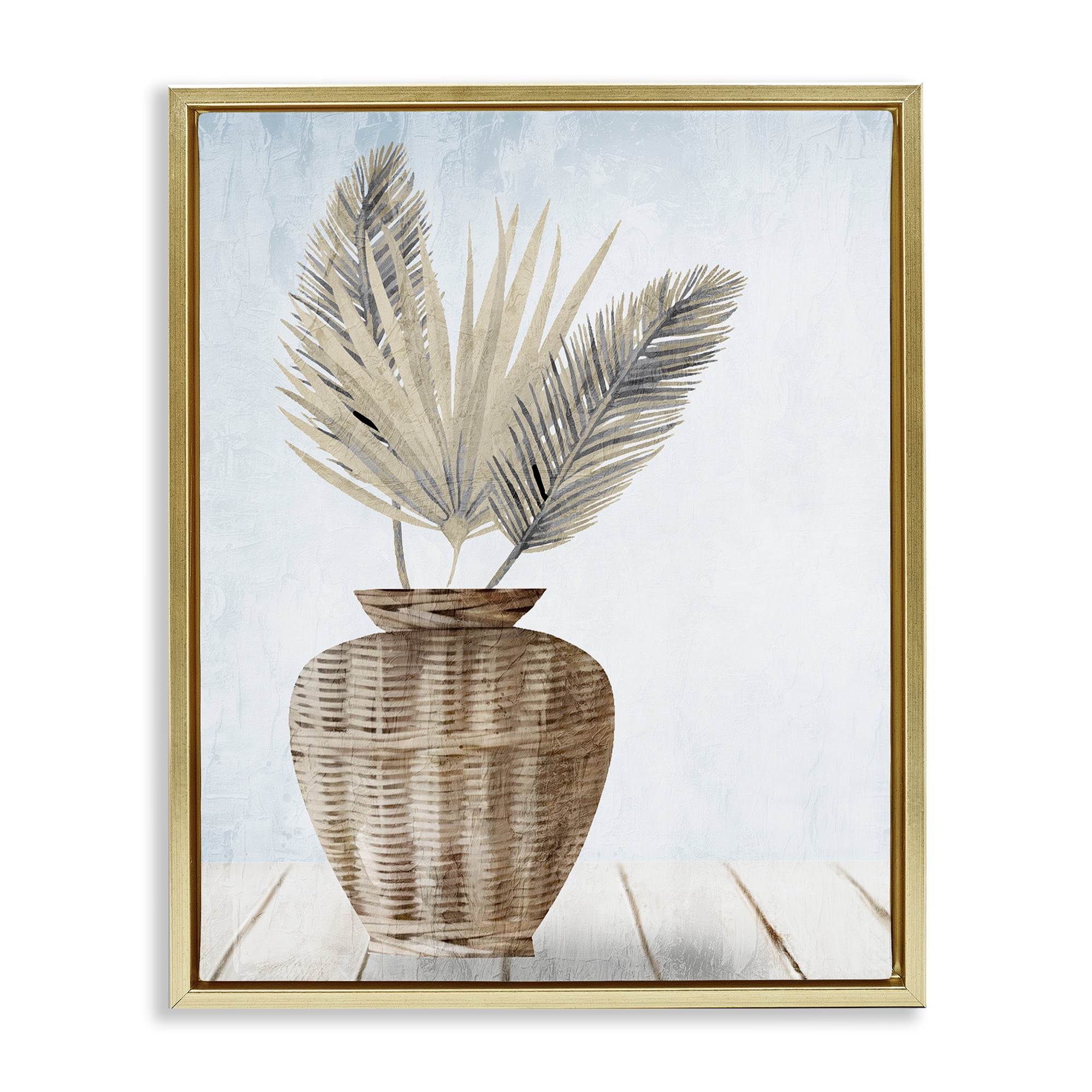 Stupell Industries Fan Plant Leaves Plants & Flowers Painting Gold Floater Framed Canvas Art Print Wall Art, 17 x 21