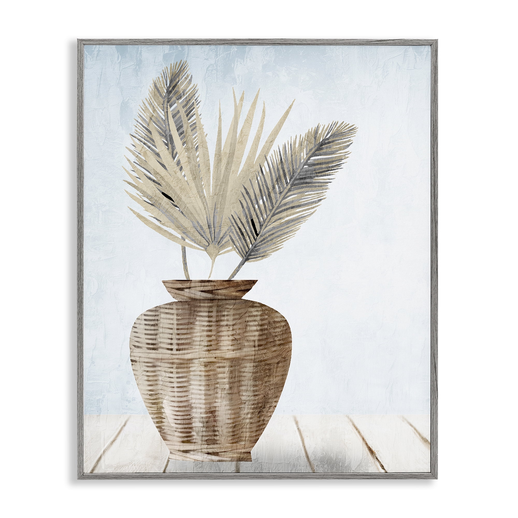 Stupell Industries Fan Plant Leaves Plants & Flowers Painting Gray Framed Art Print Wall Art, 11 x 14