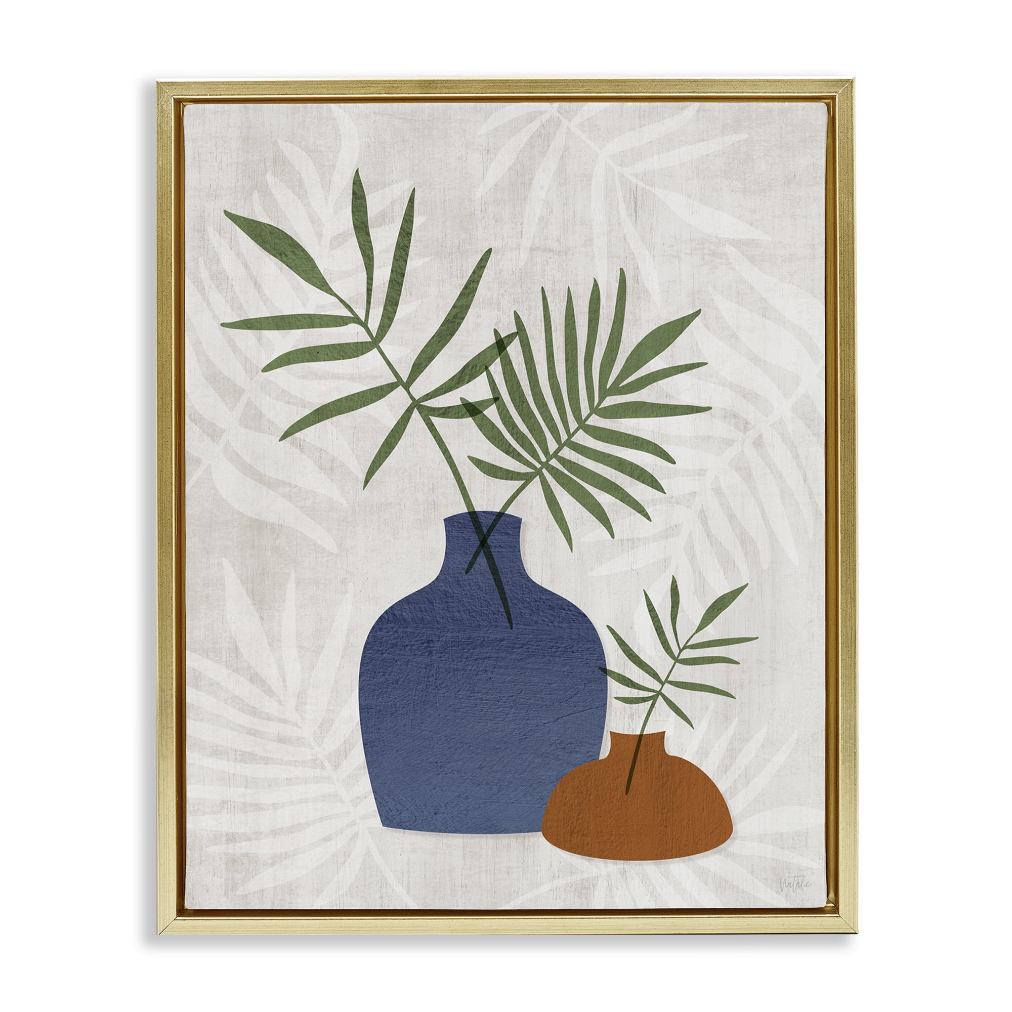 Stupell Industries Fan Plant Sprigs Plants & Flowers Painting Gold Floater Framed Canvas Art Print Wall Art, 17 x 21