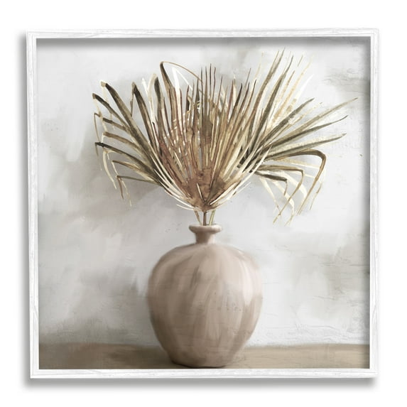 Stupell Industries Fan Plant in Vase Botanical & Floral Painting White Framed Art Print Wall Art, 17 x 17