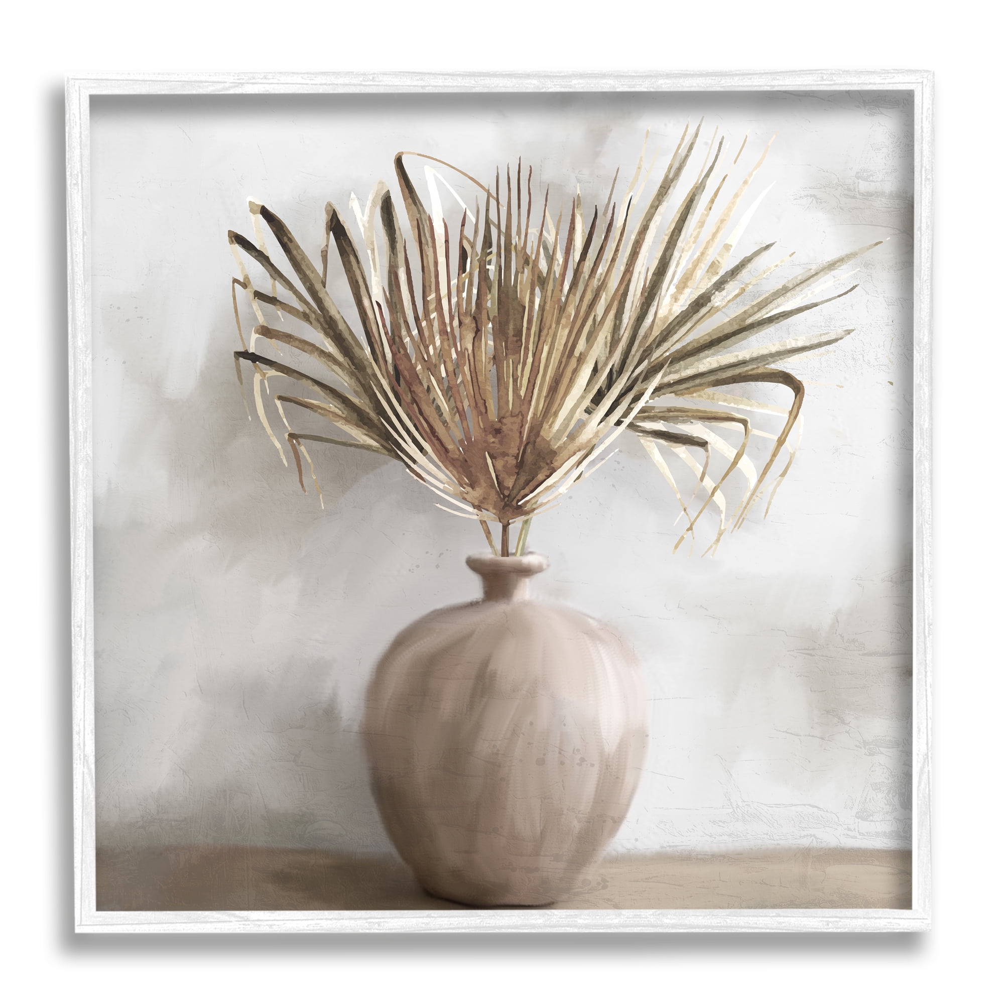 Stupell Industries Fan Plant in Vase Botanical & Floral Painting White Framed Art Print Wall Art, 24 x 24