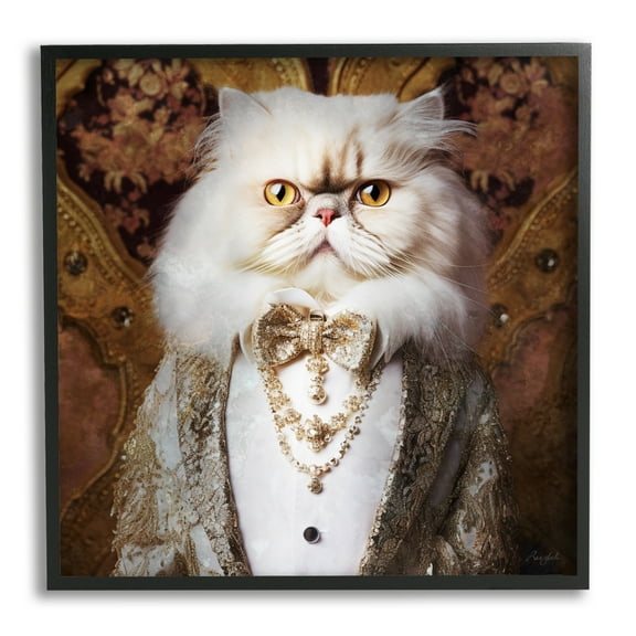 Stupell Industries Fancy Cat Portrait Animals & Insects Painting Black Framed Art Print Wall Art, 12 x 12