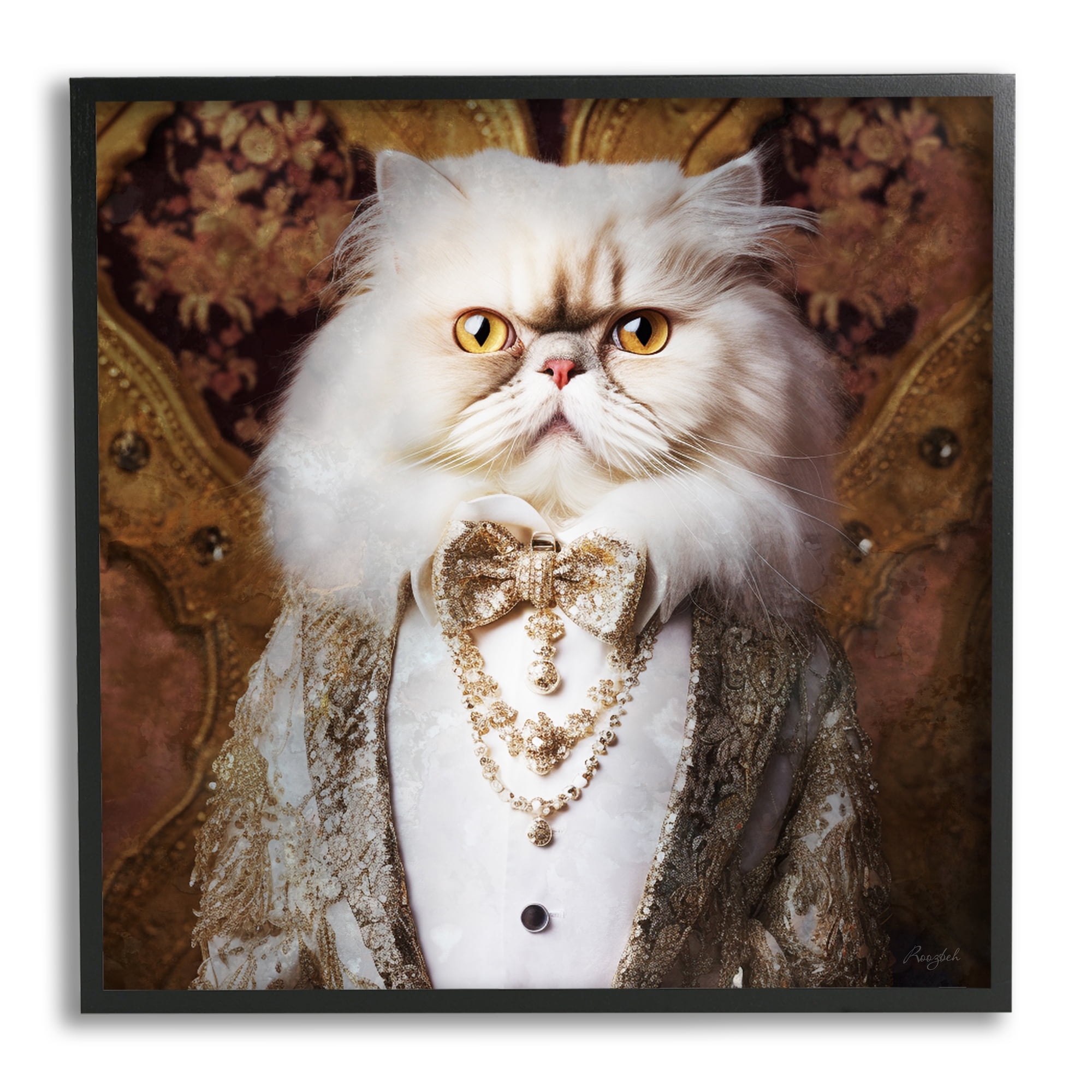 Stupell Industries Fancy Cat Portrait Animals & Insects Painting Black Framed Art Print Wall Art, 17 x 17