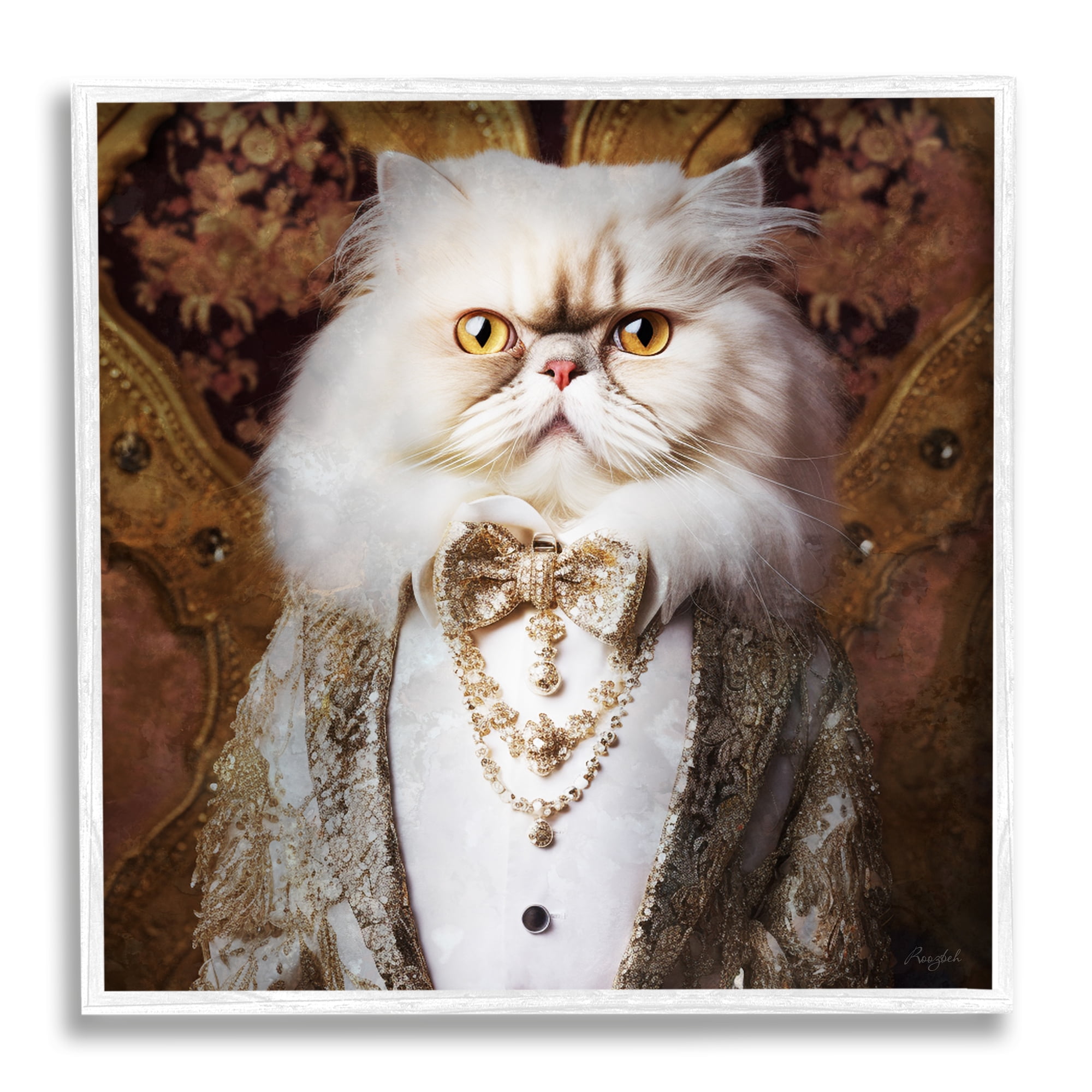 Stupell Industries Fancy Cat Portrait Animals & Insects Painting White Framed Art Print Wall Art, 12 x 12