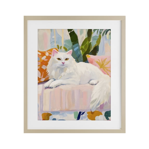 Stupell Industries Art Deco Fancy Cat on Pastel Sofa Birch Framed Print Under Glass, 13 x 16, by The Prints Vibe