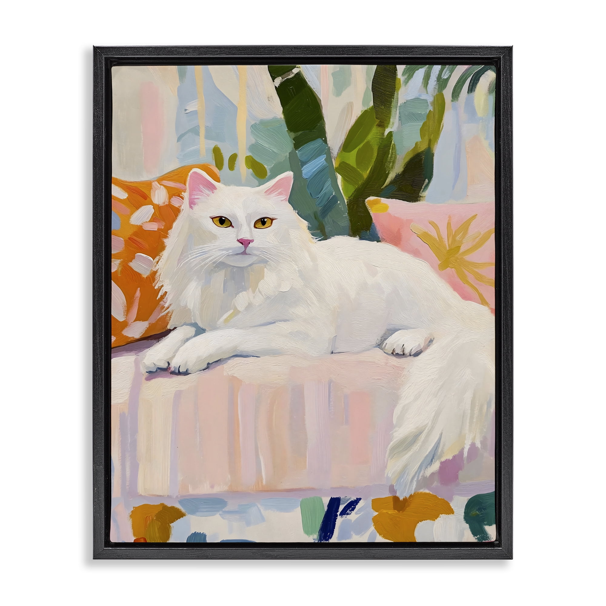 Stupell Industries Fancy Cat on Pastel Sofa Black Framed Floater Canvas Wall Art, design by The Prints Vibe