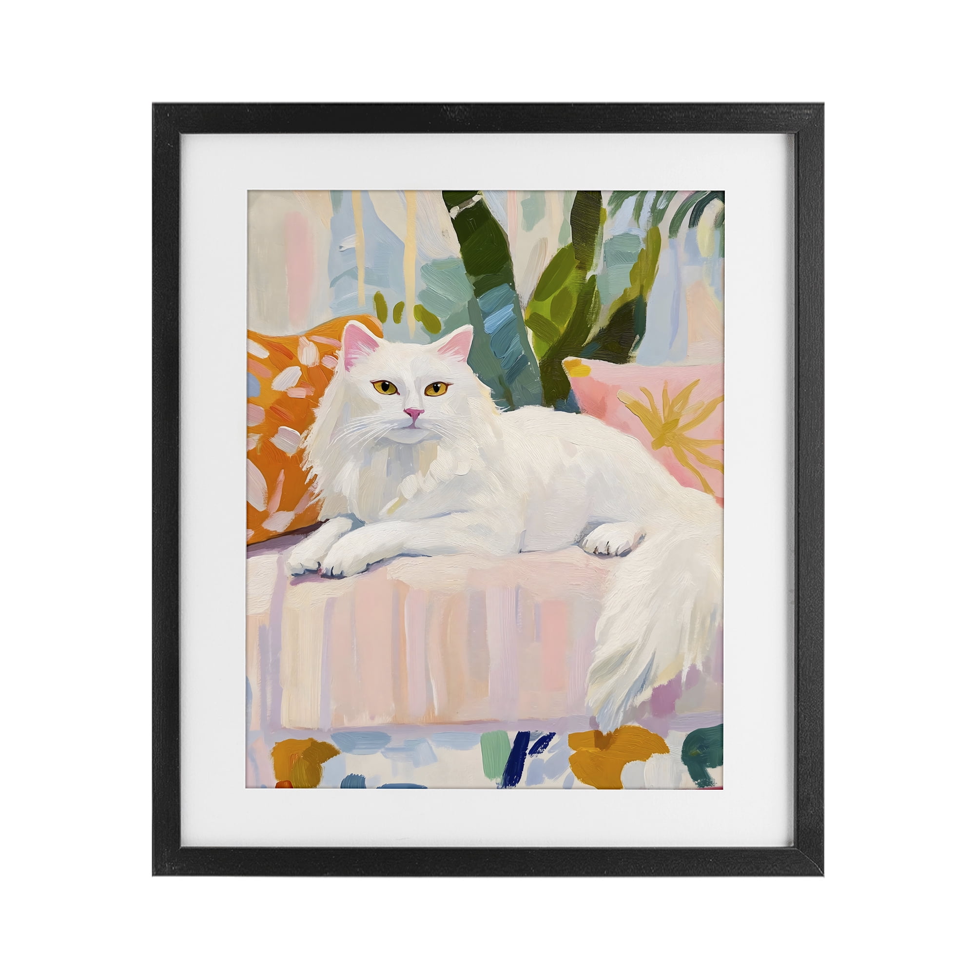Stupell Industries Fancy Cat on Pastel Sofa Black Framed Print Under Glass, design by The Prints Vibe