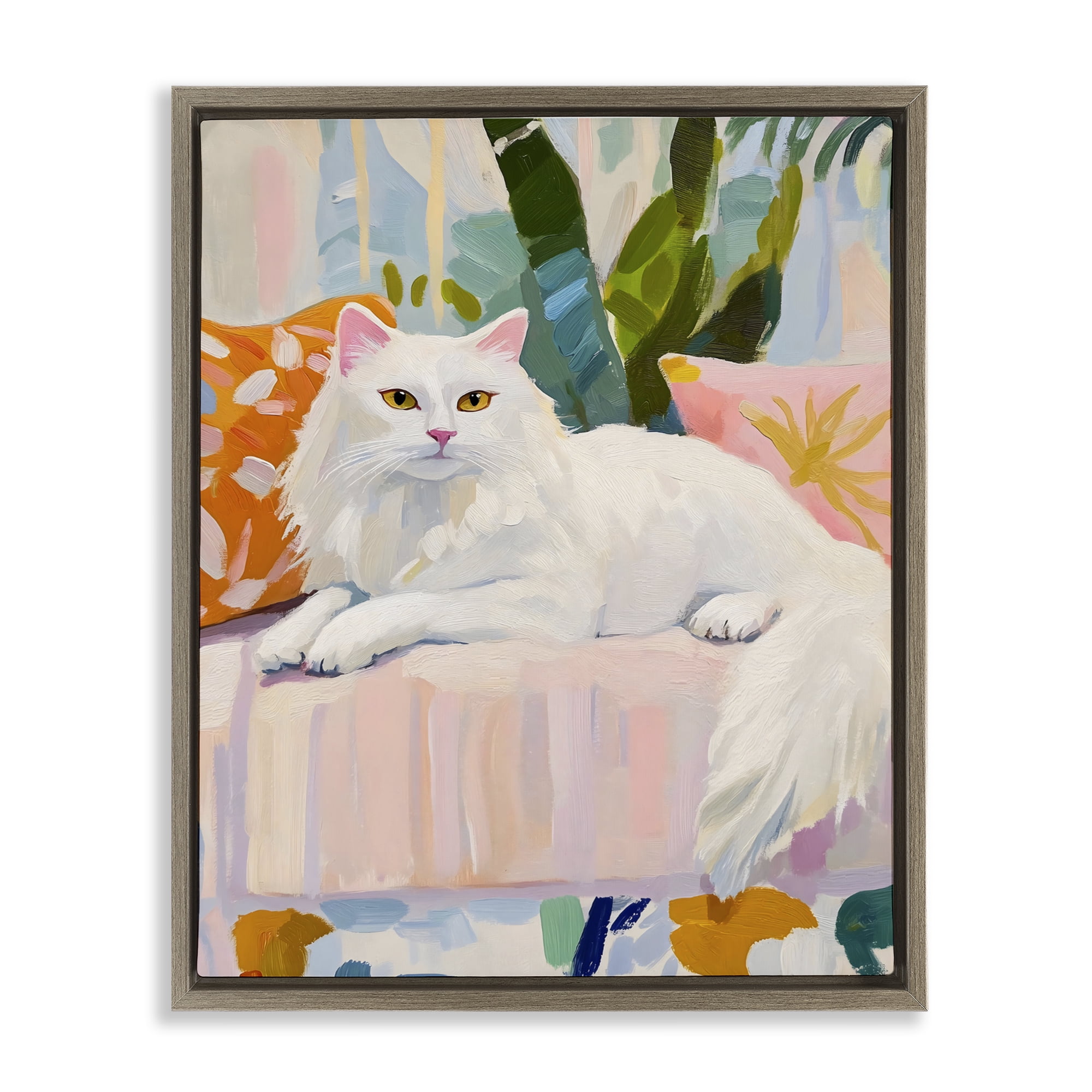Stupell Industries Fancy Cat on Pastel Sofa Brown Framed Floater Canvas Wall Art, design by The Prints Vibe