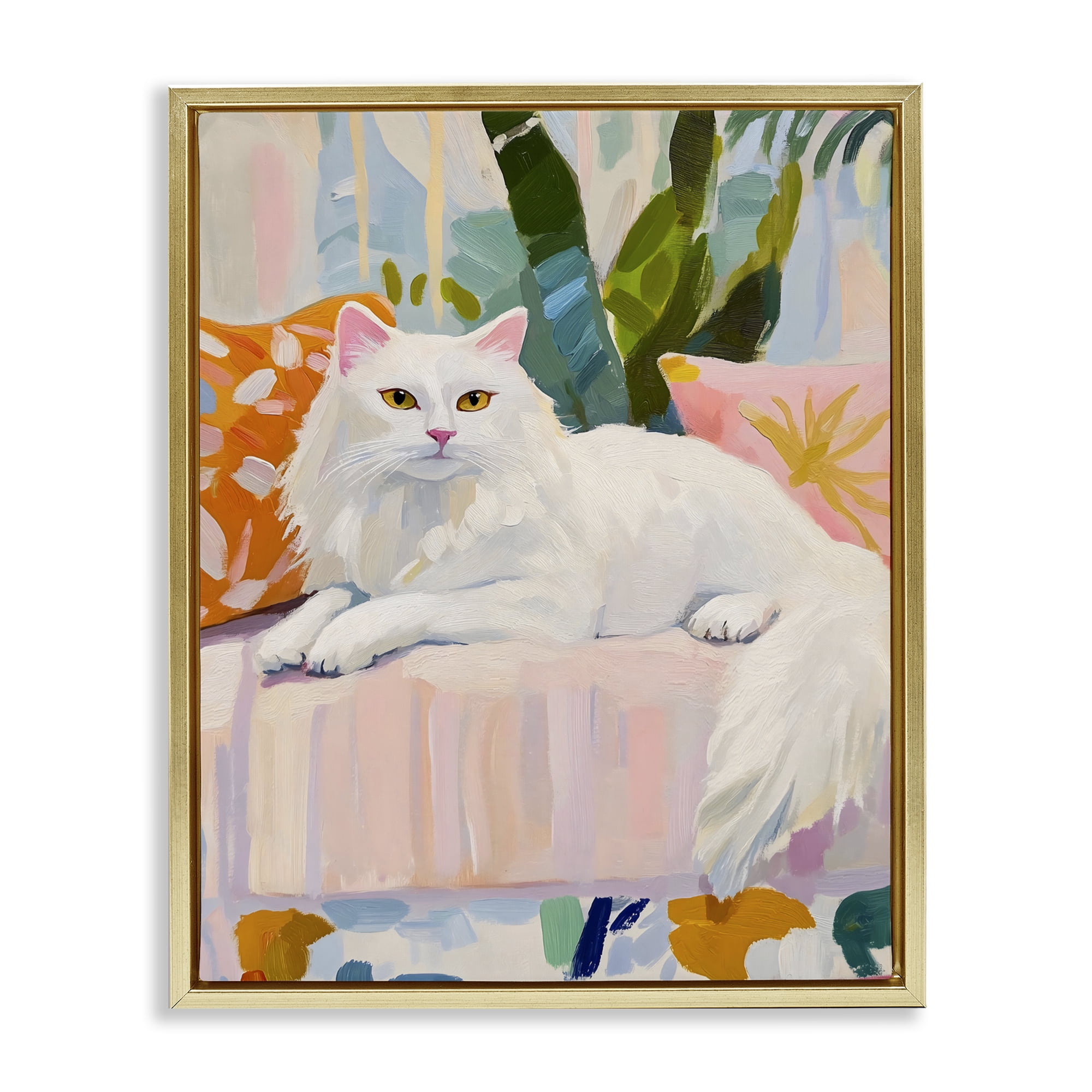 Stupell Industries Fancy Cat on Pastel Sofa Gold Framed Floater Canvas Wall Art, design by The Prints Vibe