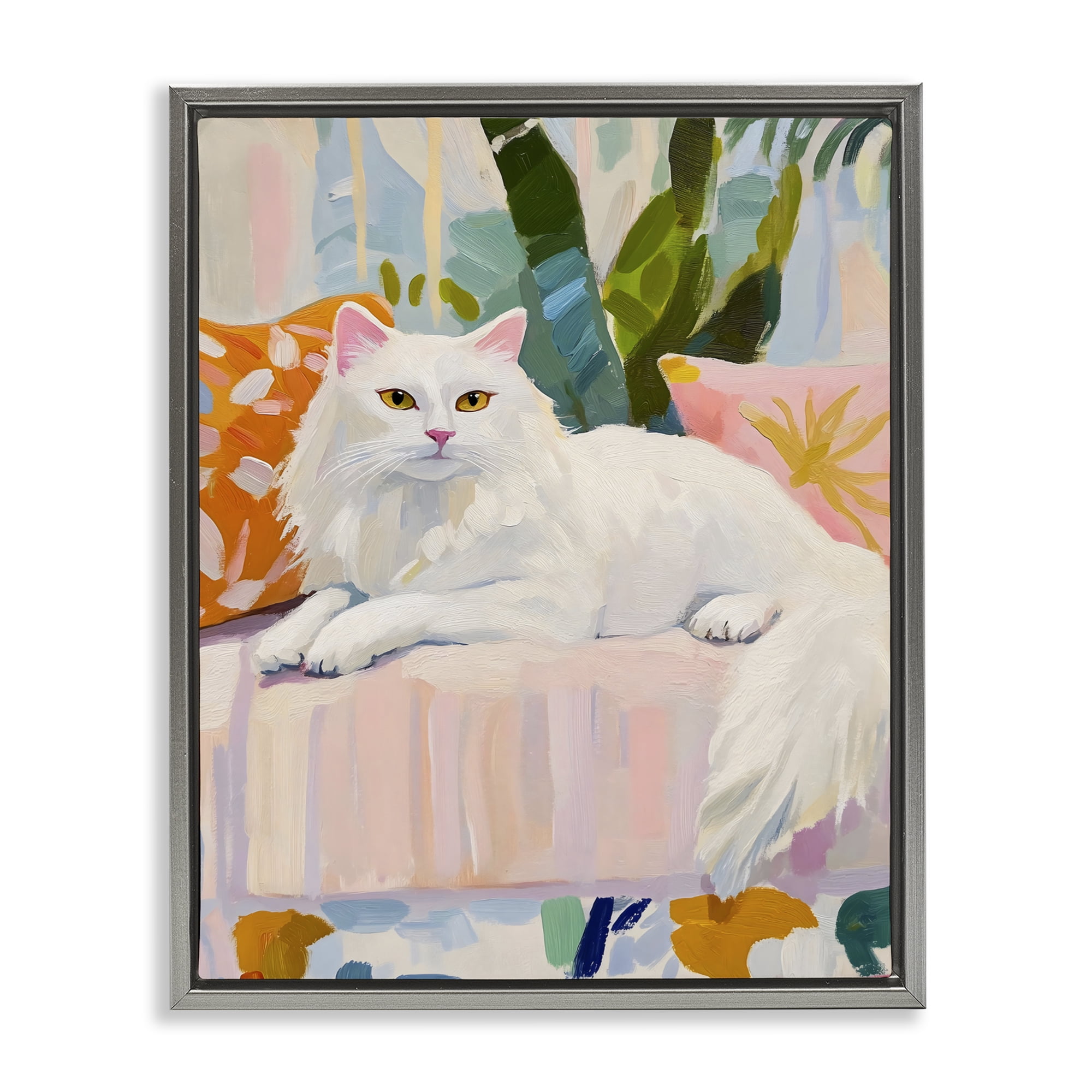Stupell Industries Fancy Cat on Pastel Sofa Gray Framed Floater Canvas Wall Art, design by The Prints Vibe