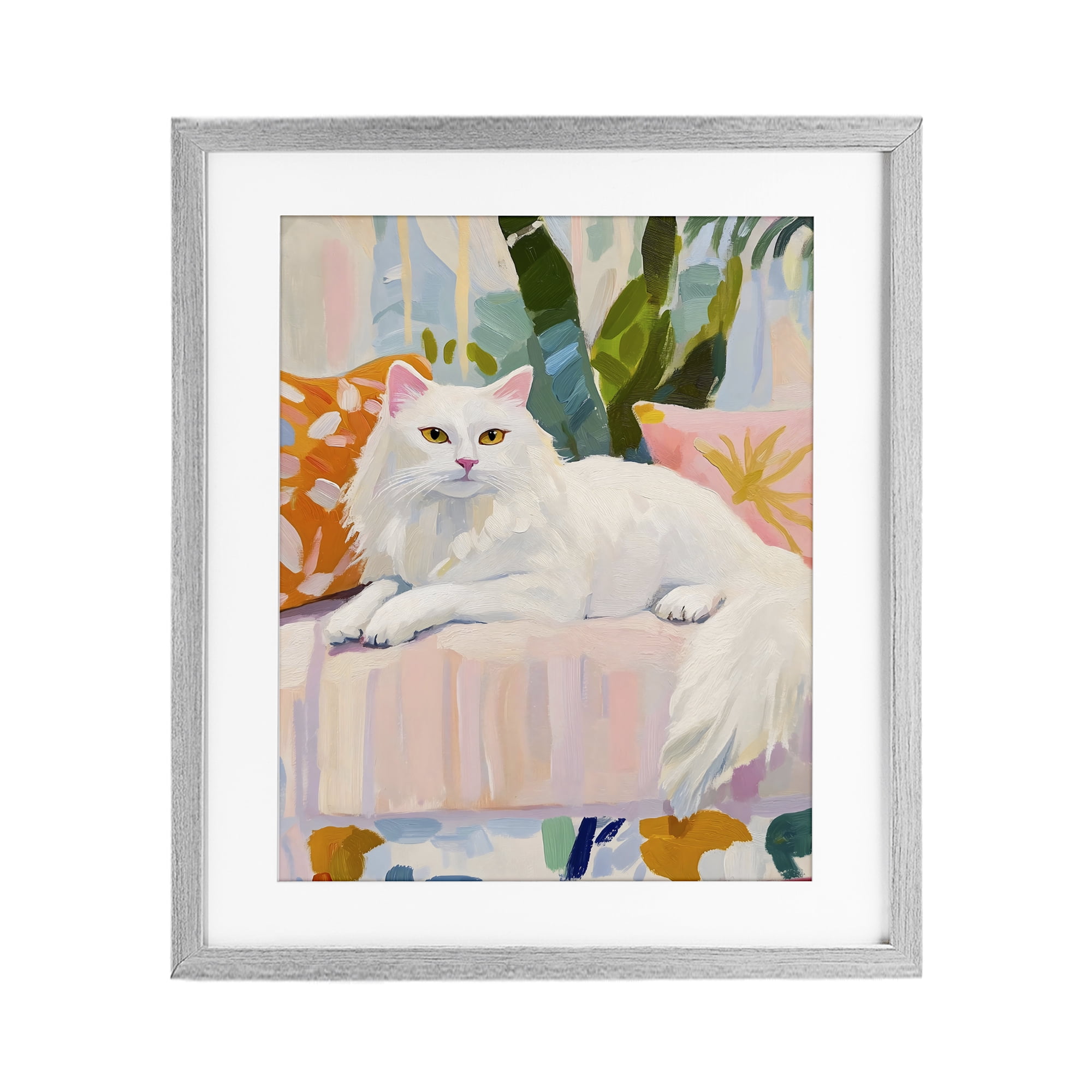 Stupell Industries Fancy Cat on Pastel Sofa Gray Framed Print Under Glass, design by The Prints Vibe