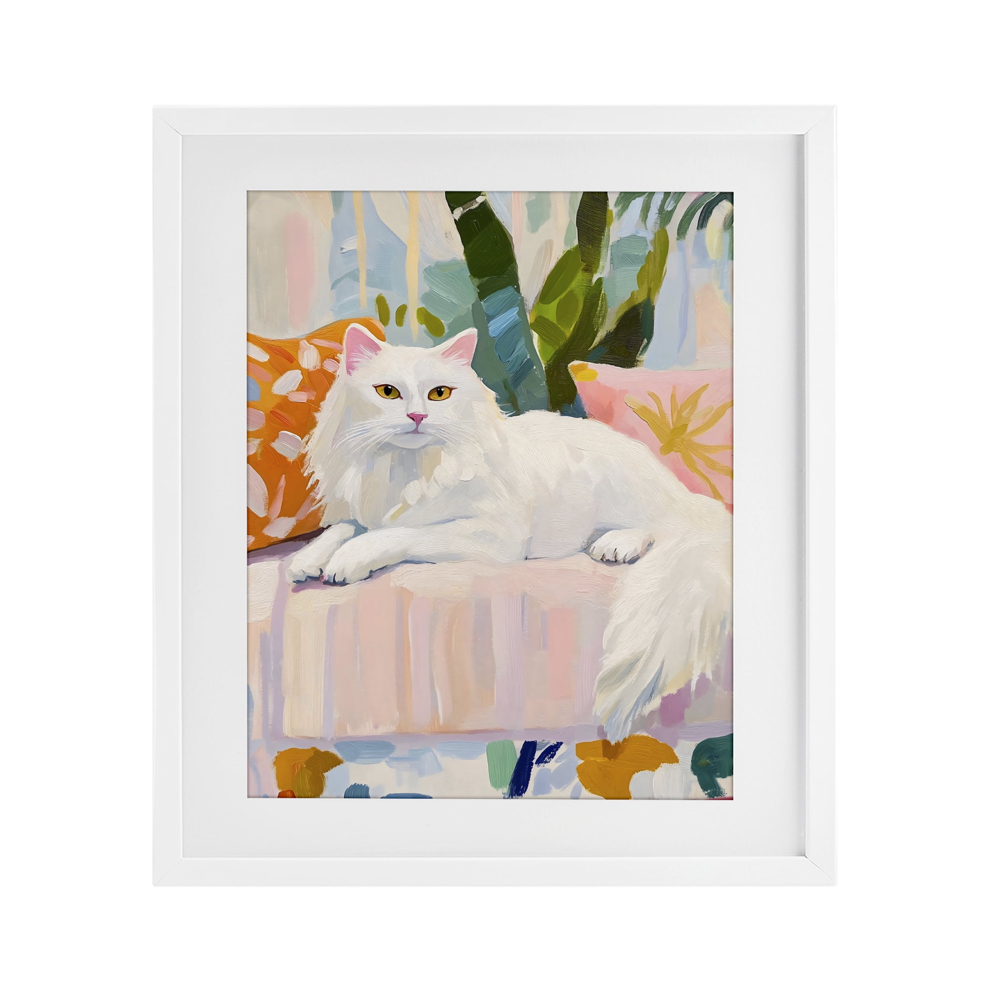 Stupell Industries Fancy Cat on Pastel Sofa White Framed Print Under Glass, design by The Prints Vibe