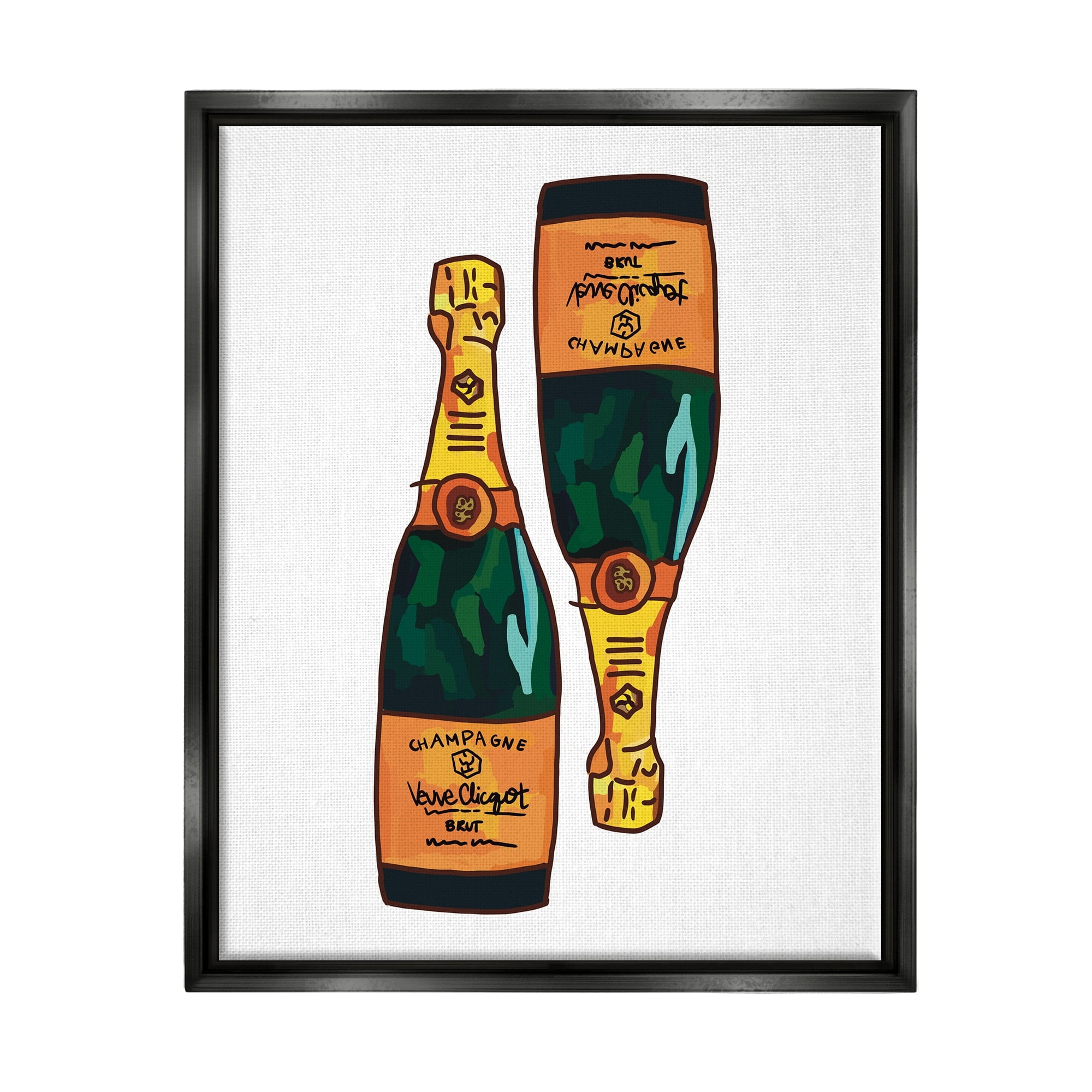 Stupell Industries Fancy Champagne Bottles Pair Kitchen Bar Design Graphic Art Jet Black Floating Framed Canvas Print Wall Art, Design by Amelia Noyes