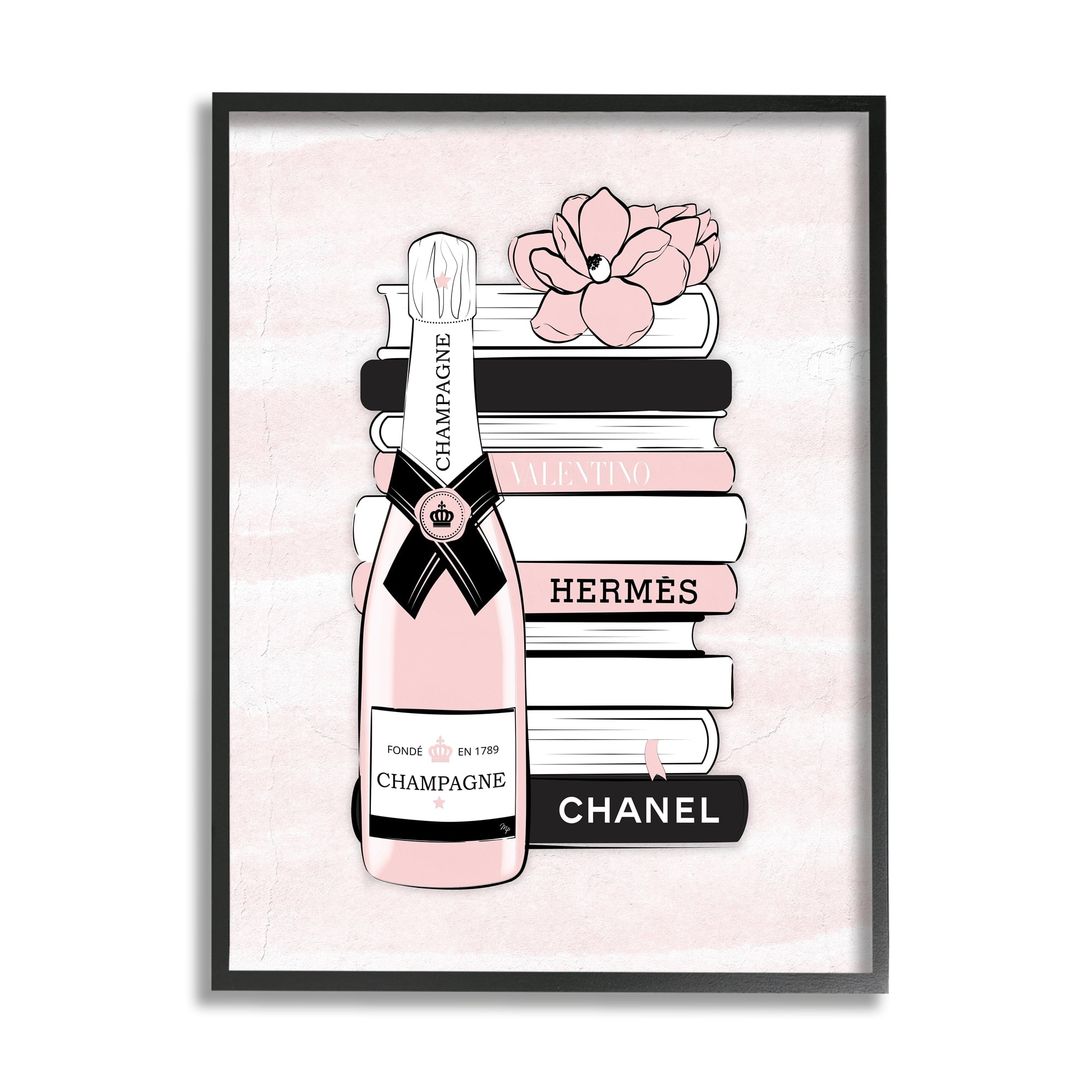 Stupell Industries Fancy Champagne Crown Bottle Luxury Fashion Flower Bookcase ,11 x 14, Design by Martina Pavlova