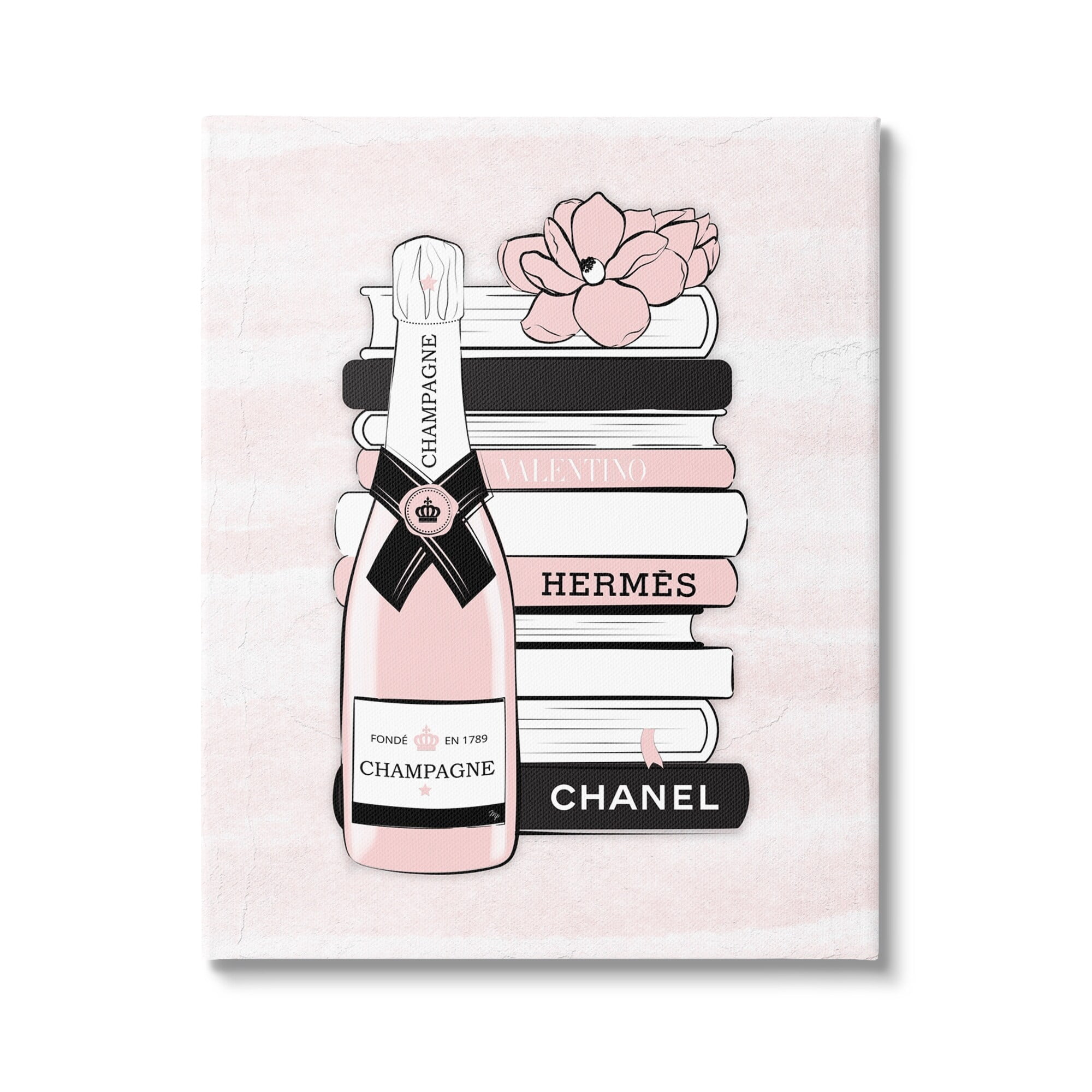 Stupell Industries Fancy Champagne Crown Bottle Luxury Fashion Flower Bookcase ,16 x 20, Design by Martina Pavlova