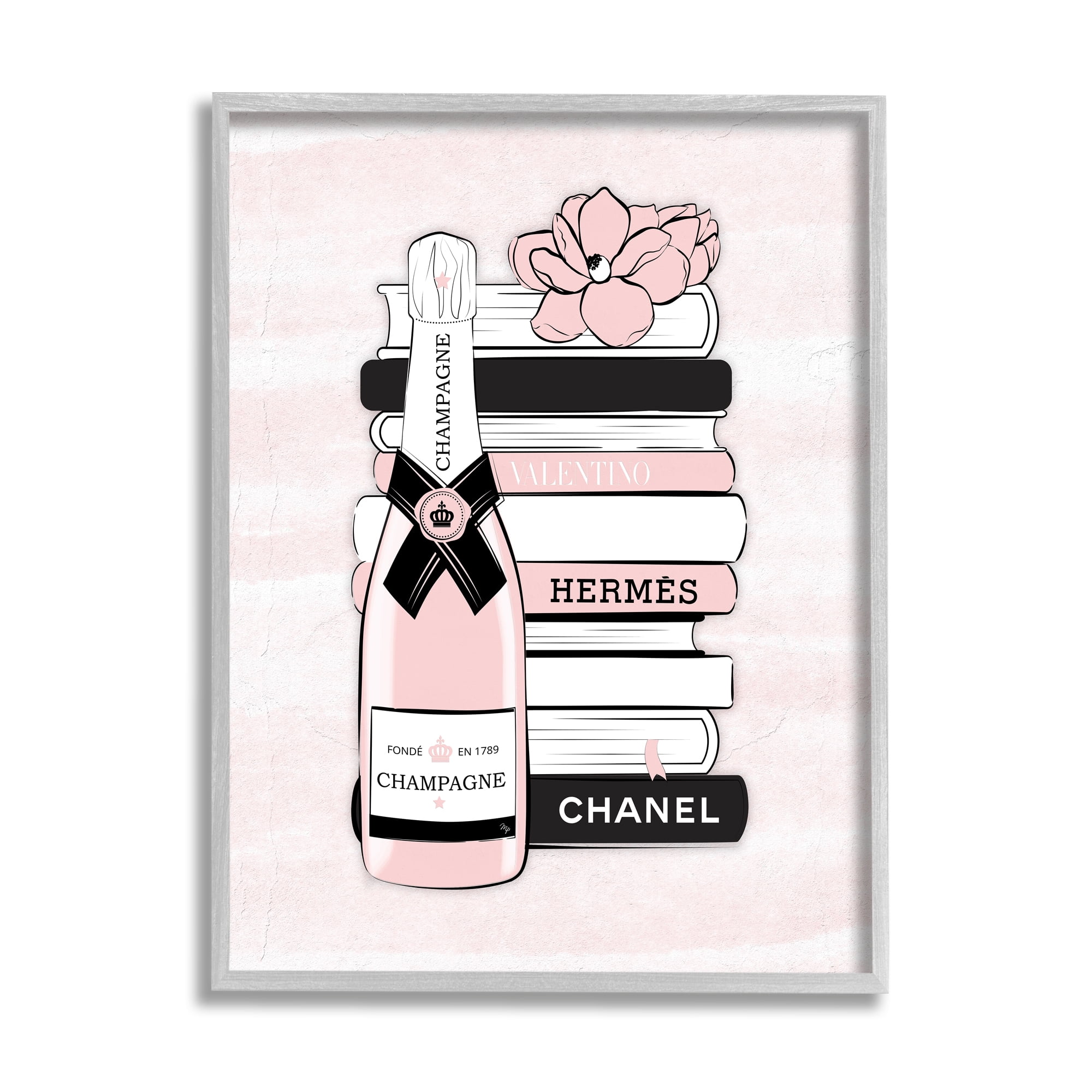 Stupell Industries Fancy Champagne Crown Bottle Luxury Fashion Flower Bookcase ,24 x 30, Design by Martina Pavlova