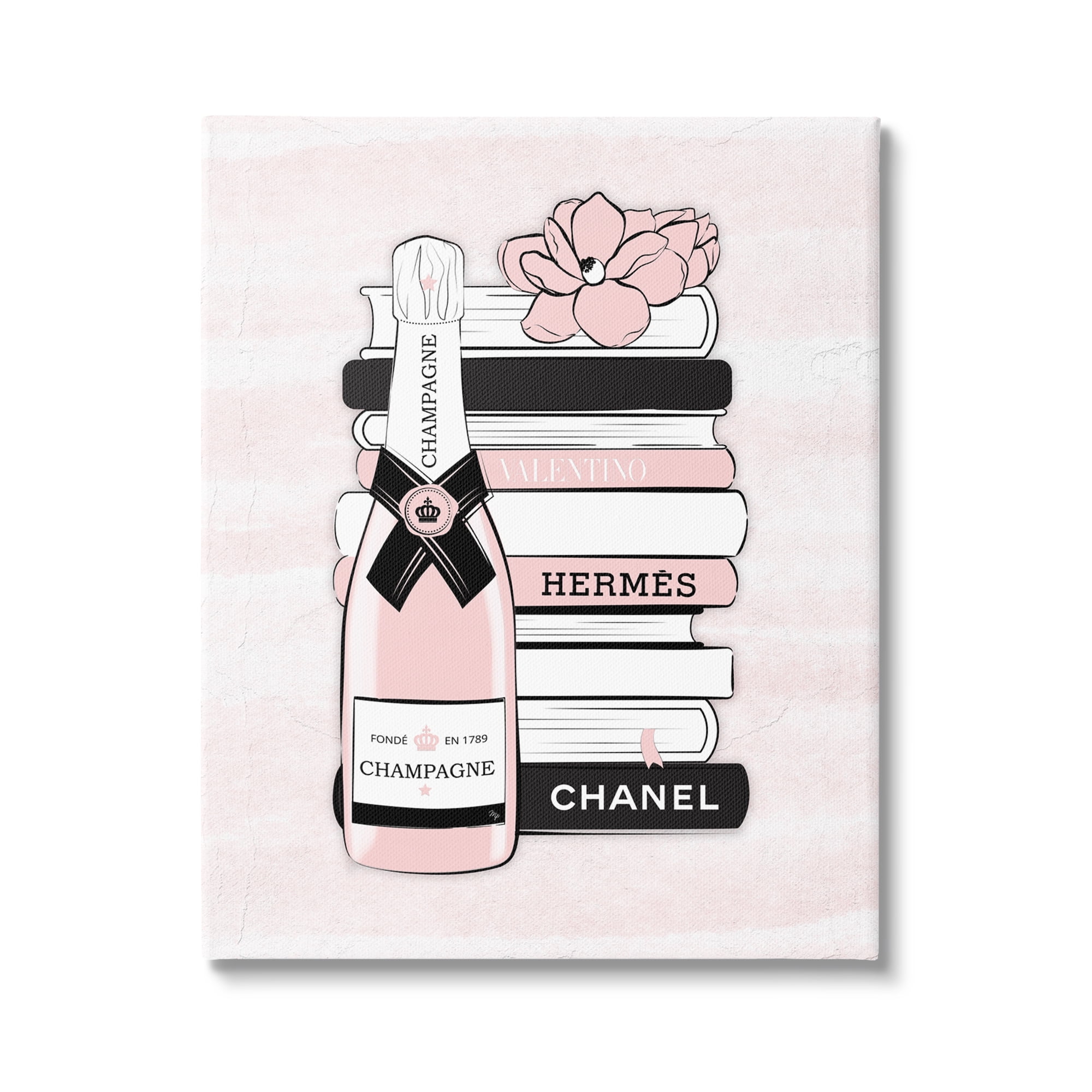 Stupell Industries Fancy Champagne Crown Bottle Luxury Fashion Flower Bookcase ,36 x 48, Design by Martina Pavlova