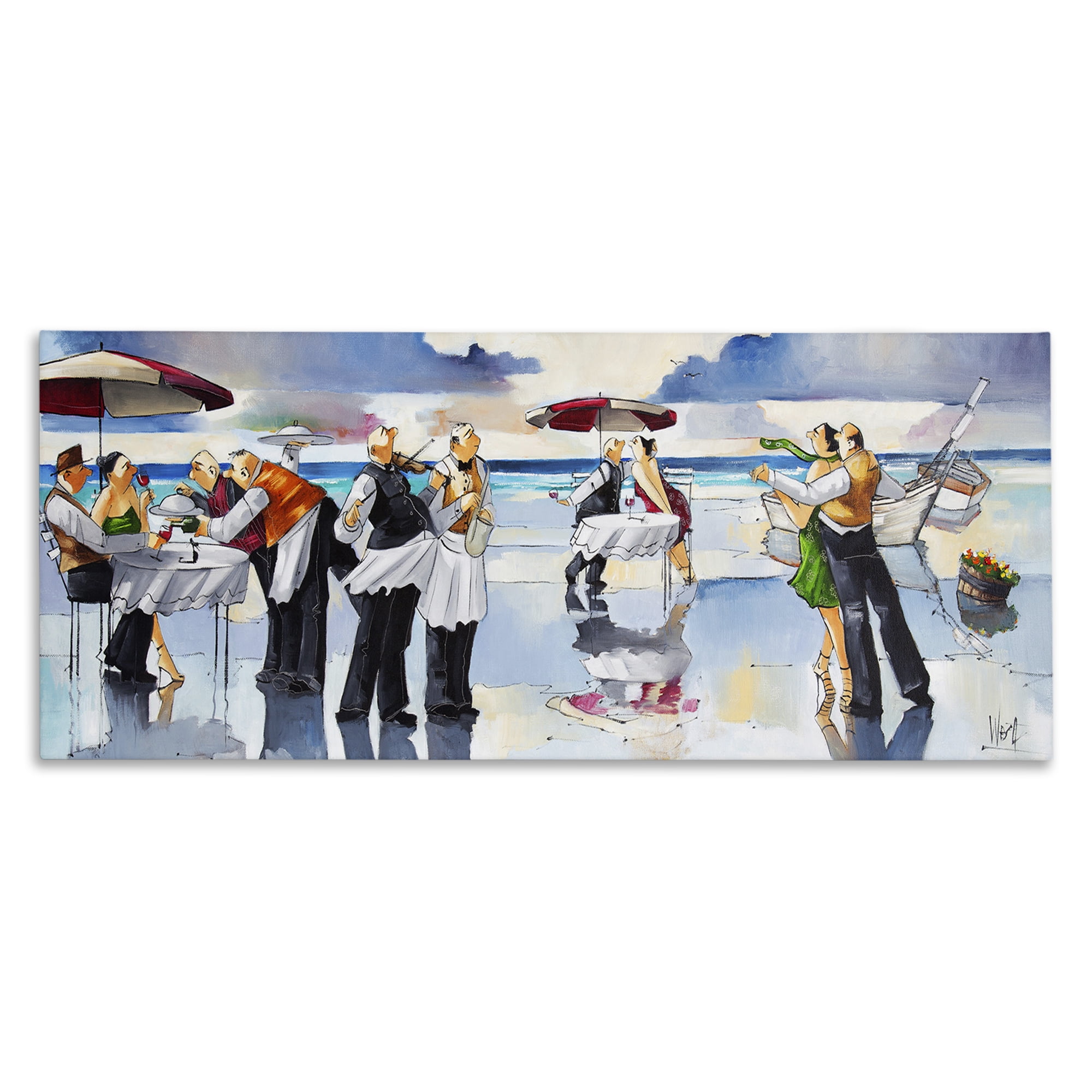 Stupell Industries Fancy Dinner on Beach Novelty Painting Gallery Wrapped Canvas Art Print Wall Art, 40 x 17