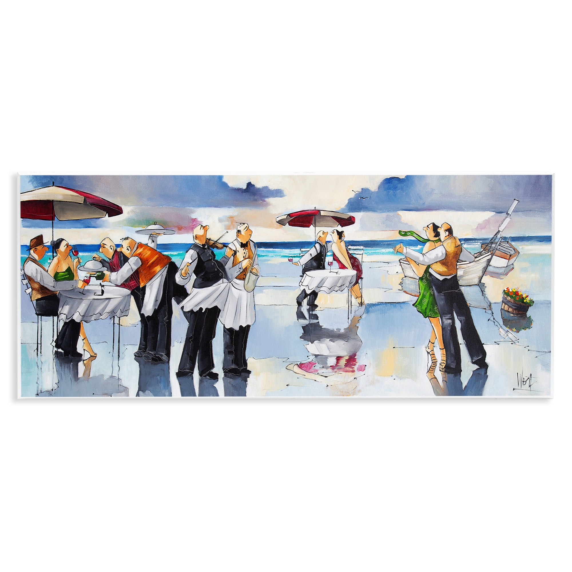Stupell Industries Fancy Dinner on Beach Novelty Painting Unframed Art Print Wall Art, 17 x 7