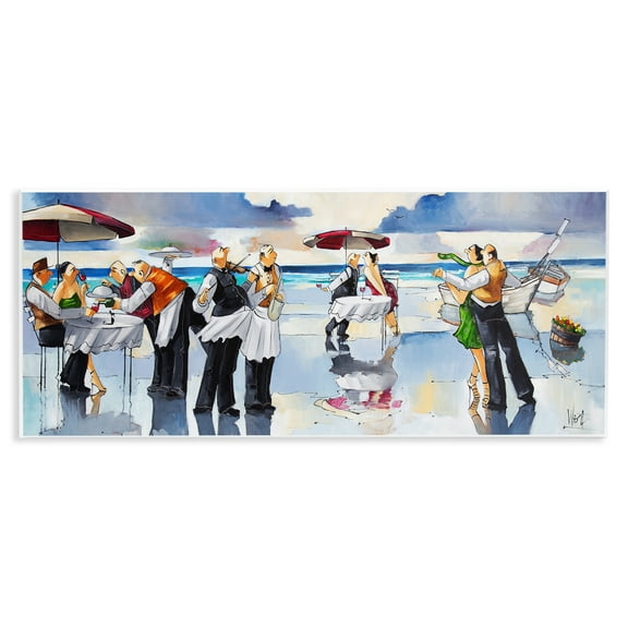 Stupell Industries Fancy Dinner on Beach Novelty Painting Unframed Art Print Wall Art, 17 x 7