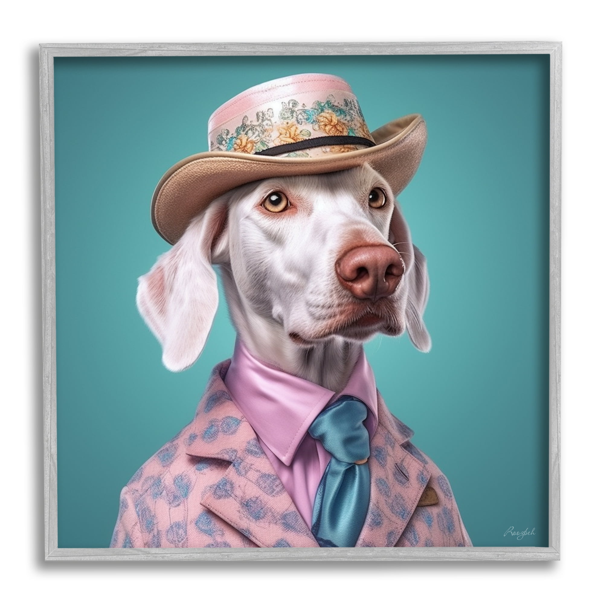 Stupell Industries Fancy Dog in Suit Animals & Insects Painting Gray Framed Art Print Wall Art, 24 x 24