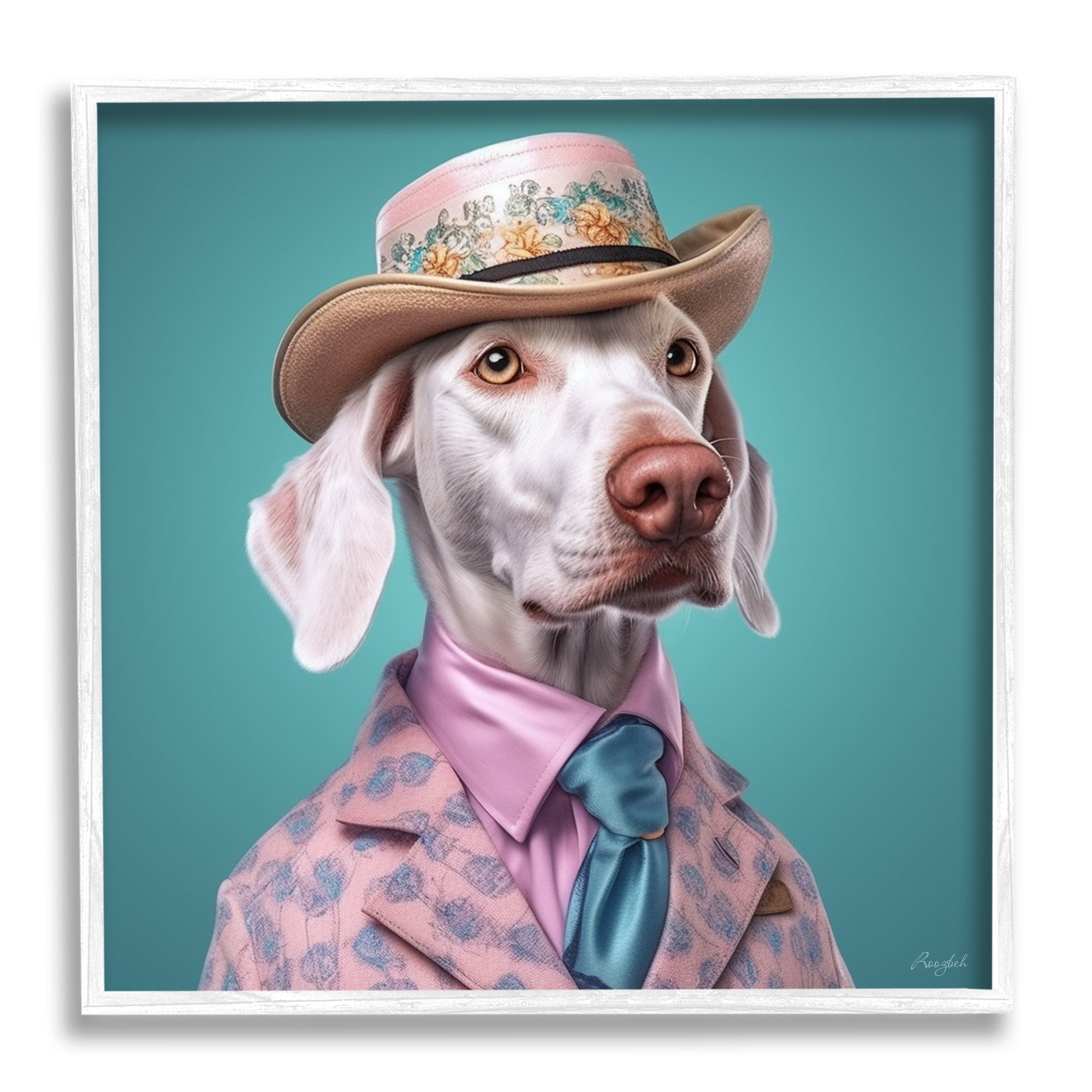 Stupell Industries Fancy Dog in Suit Animals & Insects Painting White Framed Art Print Wall Art, 24 x 24