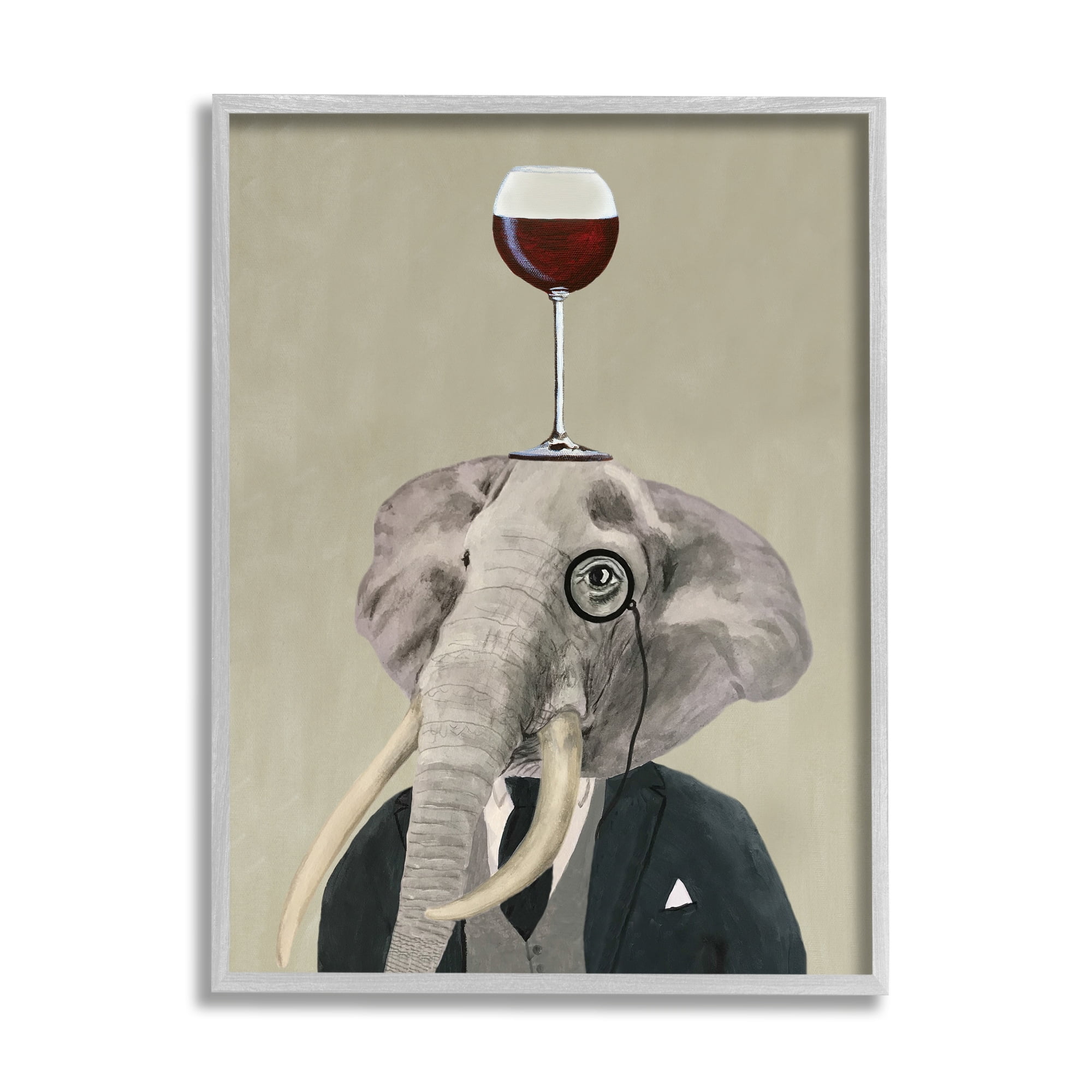 Stupell Industries Fancy Elephant Suit Monocle Holding Wine Glass, 11 x 14, Design by Coco de Paris