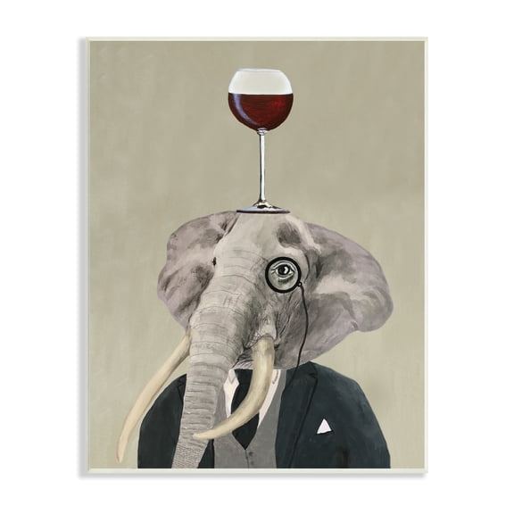 Stupell Industries Fancy Elephant Suit Monocle Holding Wine Glass, 13 x 19, Design by Coco de Paris