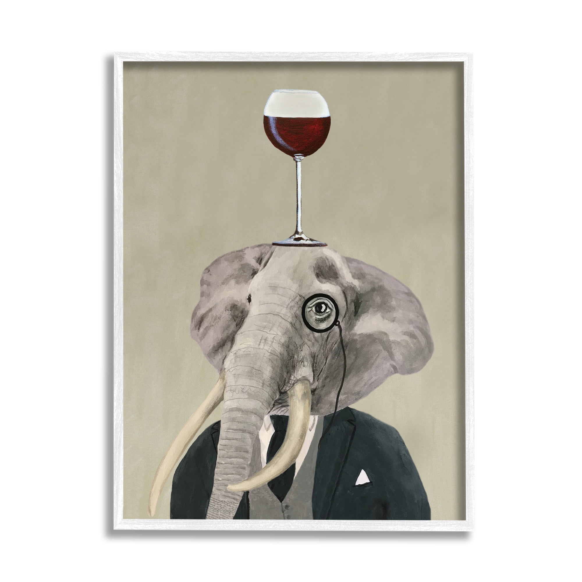 Stupell Industries Fancy Elephant Suit Monocle Holding Wine Glass, 24 x 30, Design by Coco de Paris