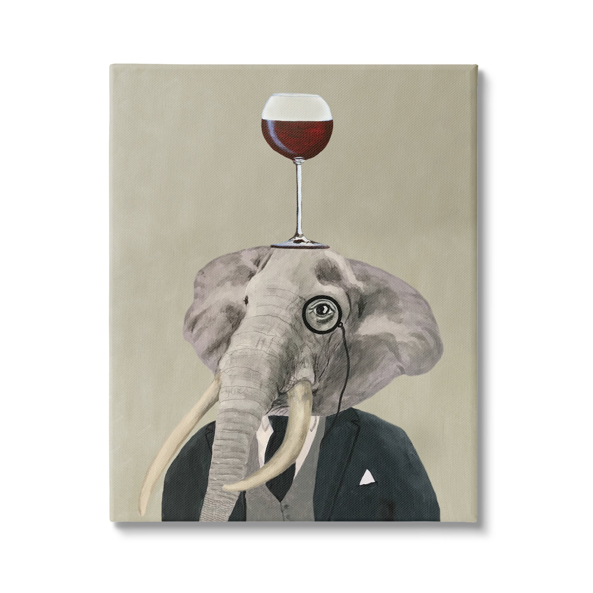 Stupell Industries Fancy Elephant Suit Monocle Holding Wine Glass, 30 x 40, Design by Coco de Paris