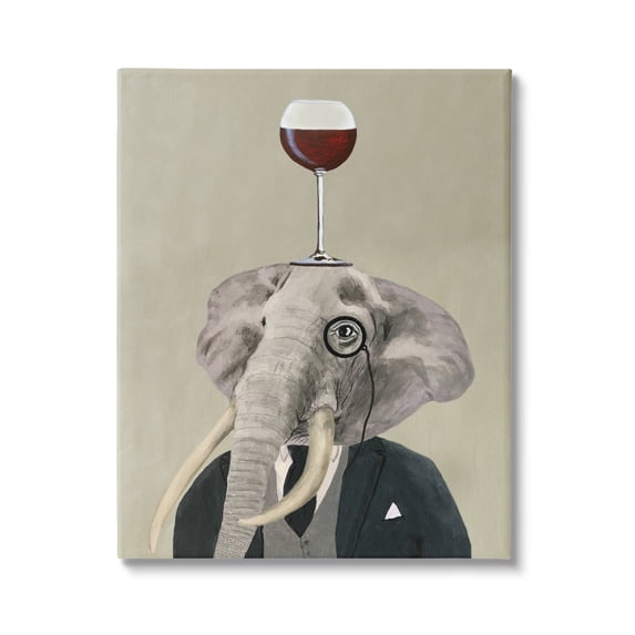 Stupell Industries Fancy Elephant Suit Monocle Holding Wine Glass Novelty Painting Gallery-Wrapped Canvas Print Wall Art, 24 x 30, Design by Coco de Paris