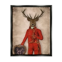 Stupell Industries Fancy Elk in Red Suit Animals & Insects Painting Black Floater Framed Canvas Art Print Wall Art, 17 x 21