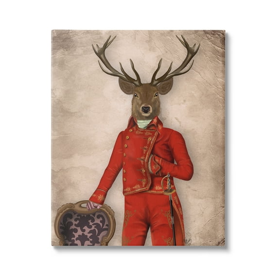 Stupell Industries Fancy Elk in Red Suit Animals & Insects Painting Gallery Wrapped Canvas Art Print Wall Art, 16 x 20