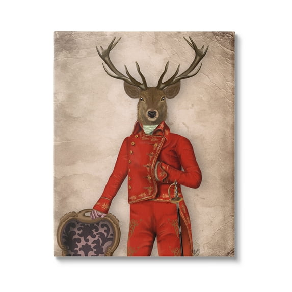 Stupell Industries Fancy Elk in Red Suit Animals & Insects Painting Gallery Wrapped Canvas Art Print Wall Art, 24 x 30