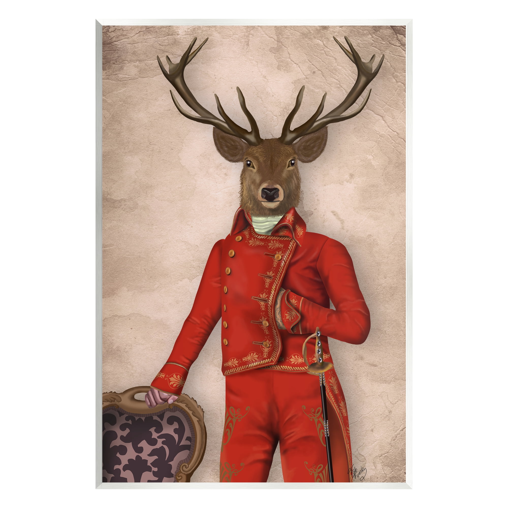 Stupell Industries Fancy Elk in Red Suit Animals & Insects Painting Unframed Art Print Wall Art, 13 x 19